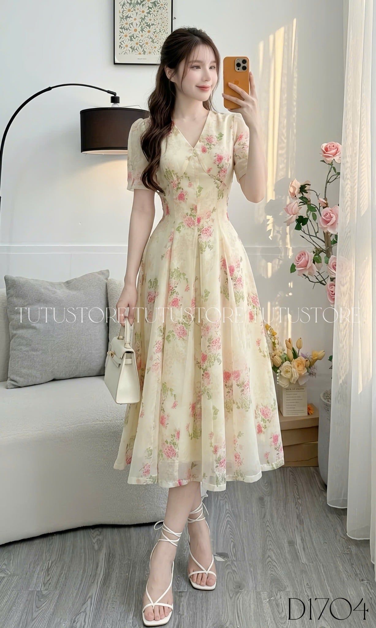 Đầm Thiết Kế Cổ V Dáng Xòe Nhẹ Nhàng Đi Chơi TuTu Store Mã D1704