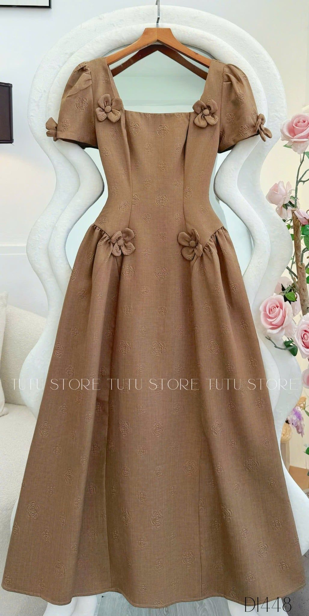 Đầm Bố Dập Hoa Thiết Kế TuTu Store Phù Hợp Công Sở Dành Cho Nữ - Mã D1448