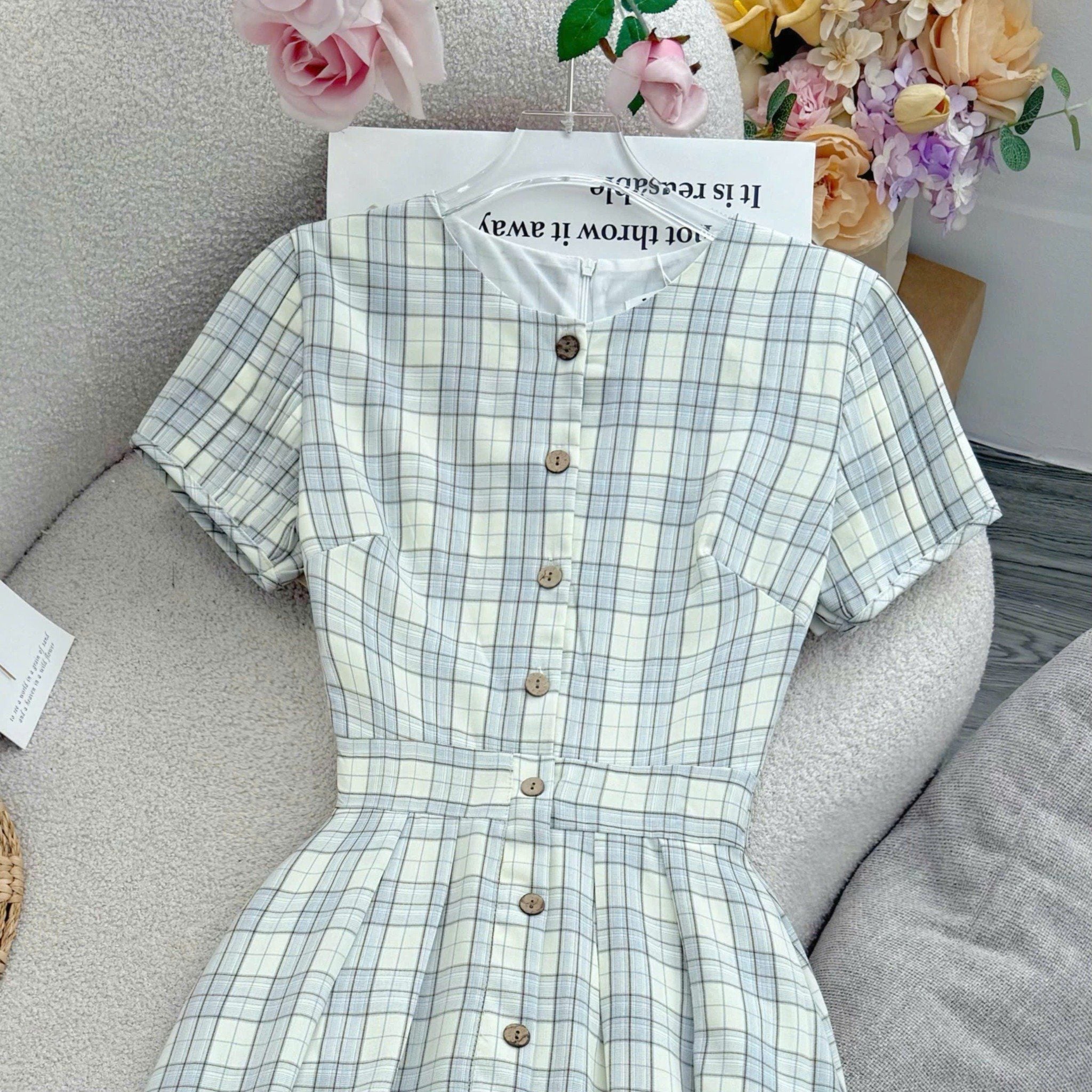 Đầm Cổ Tròn Chất Bố Cotton  Thiết Kế TuTu Store Dành Cho Nữ Mã D1444