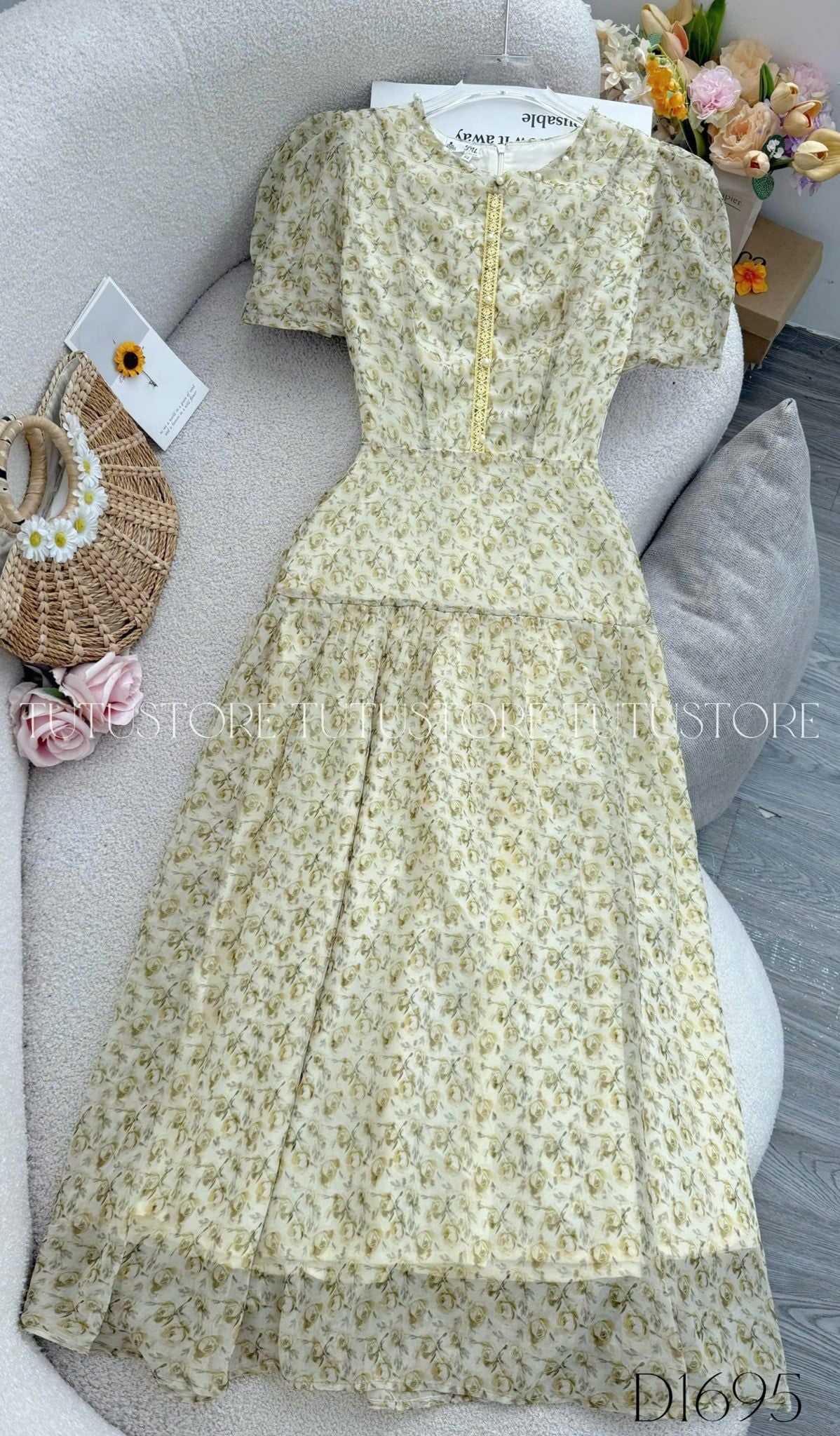 Đầm Thiết Kế Cổ Tròn Dáng Xòe Dài Hoa Nhí Đi Chơi TuTu Store Mã D1695