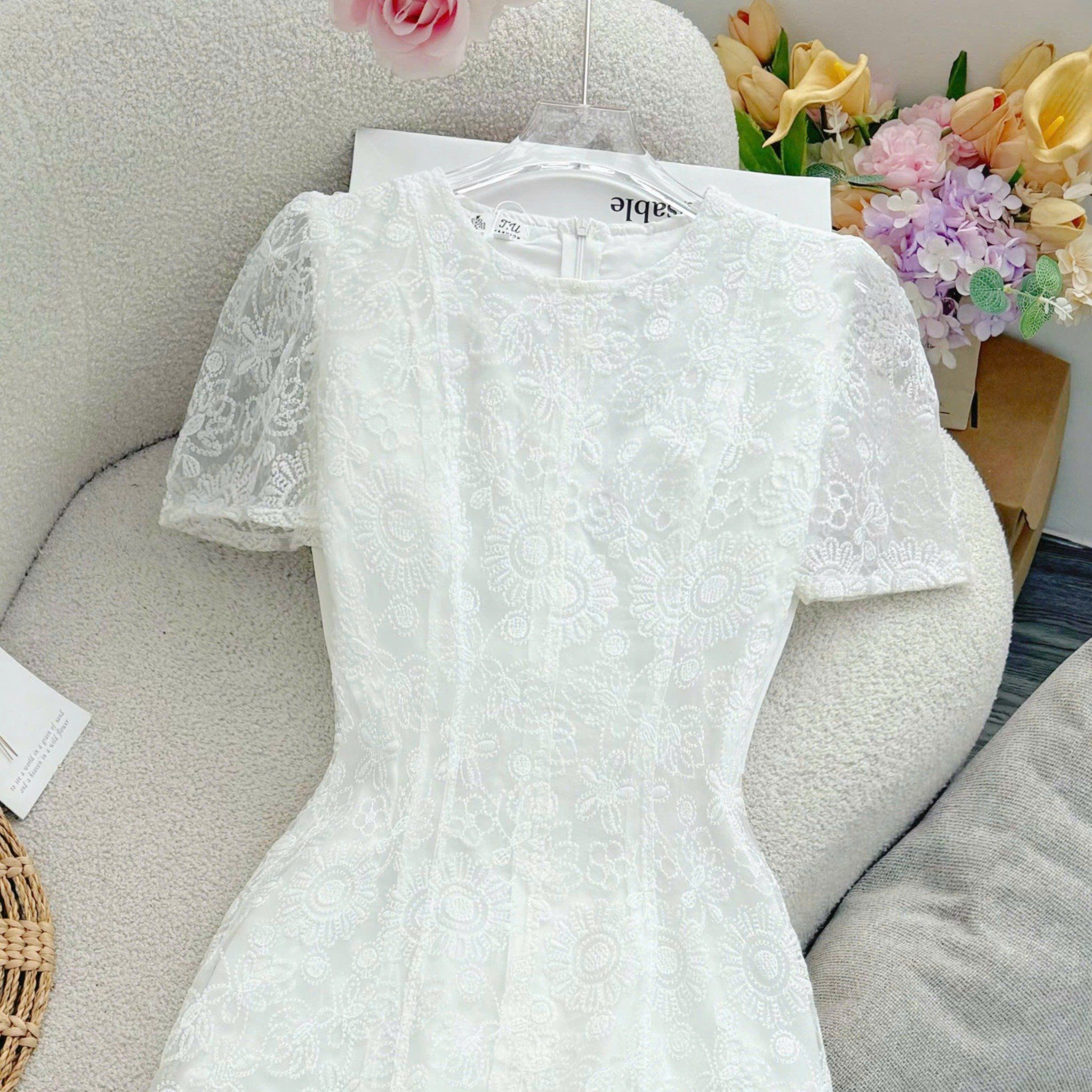 Đầm Ren Cotton Thiết Kế TuTu Store Phù Hợp Đi Làm Dành Cho Nữ - Mã D1464