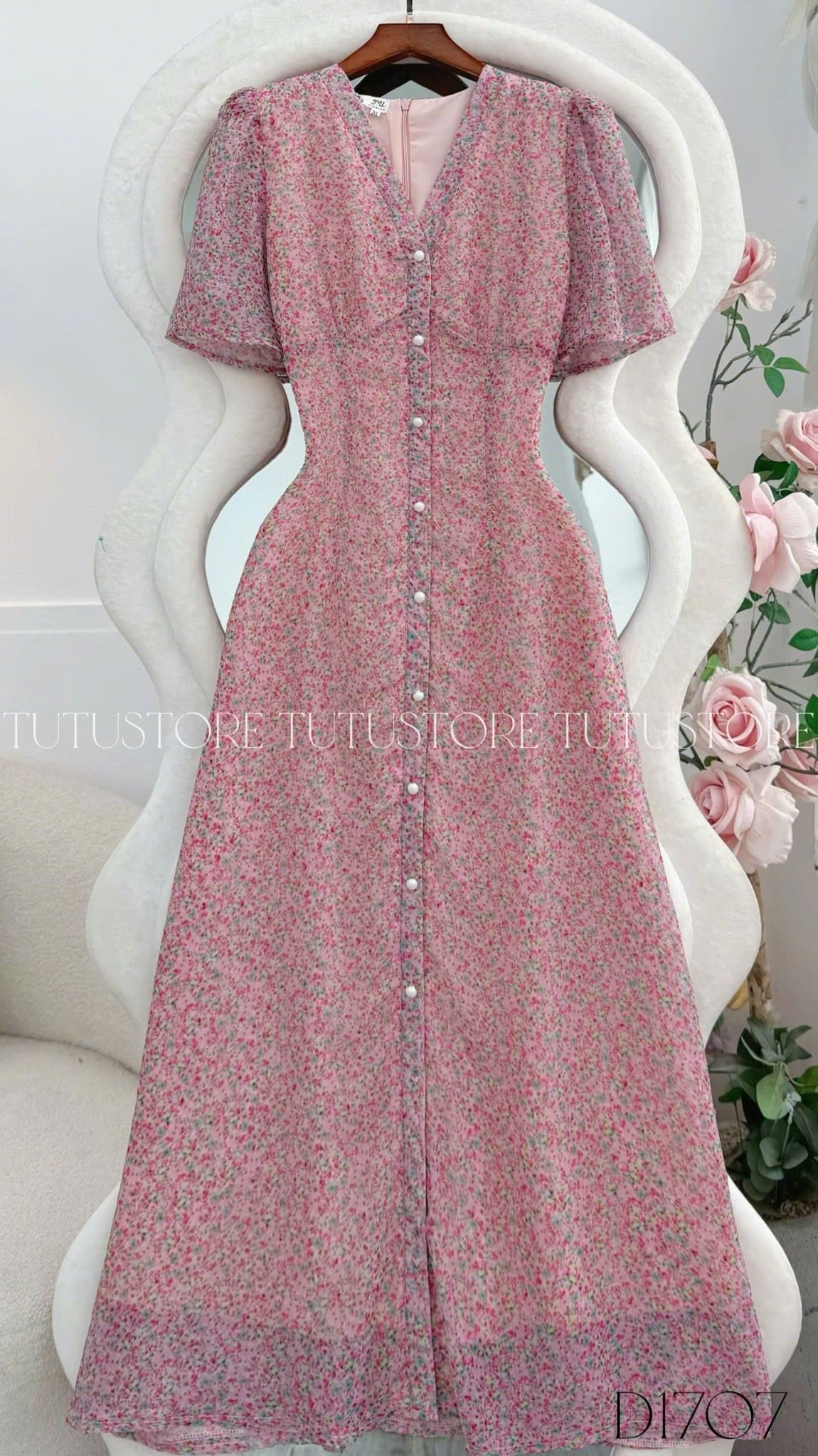 Đầm Hoa Thiết Kế Cổ V Dáng Dài Đi Chơi TuTu Store Mã D1707