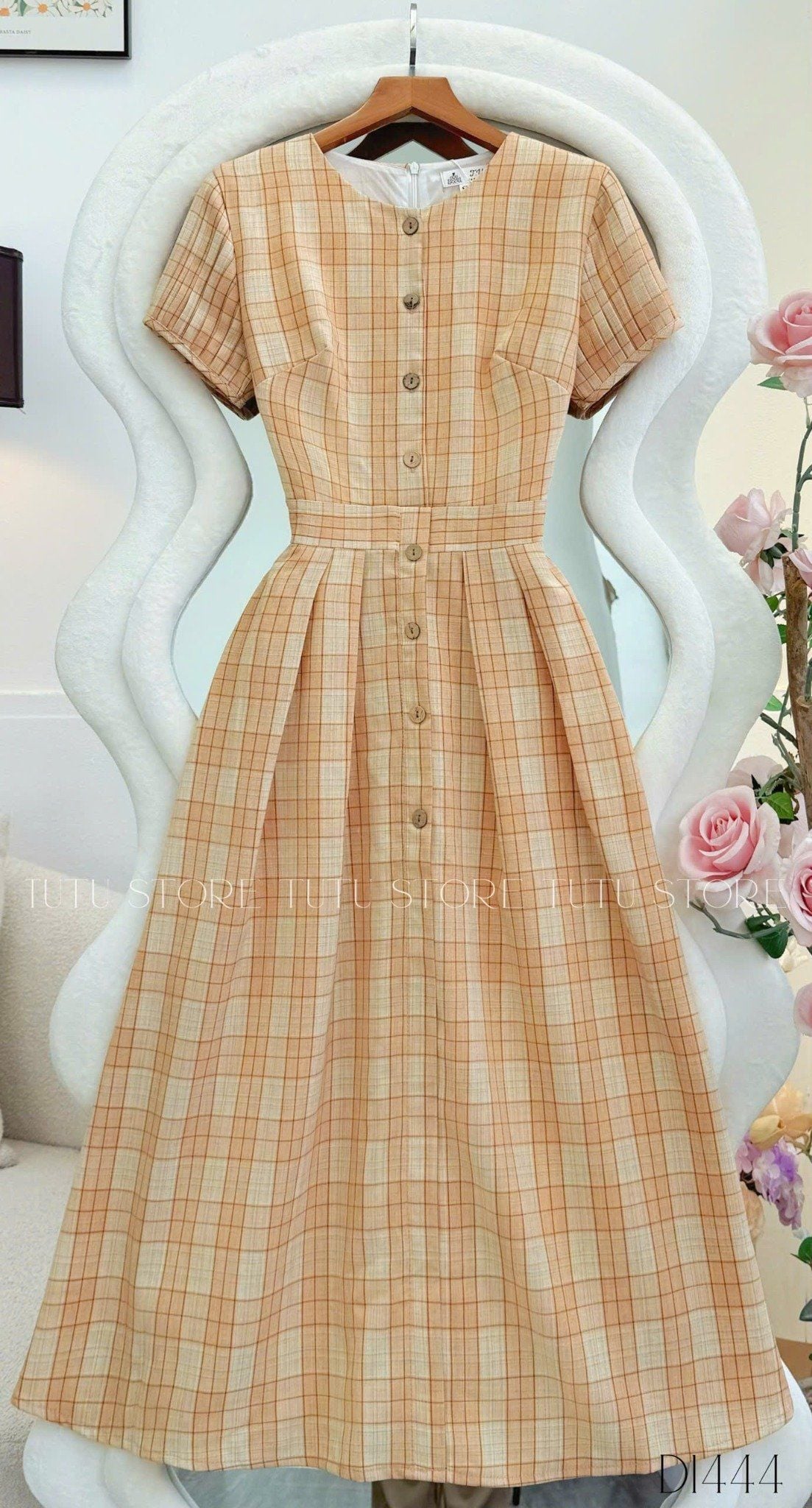 Đầm Cổ Tròn Chất Bố Cotton  Thiết Kế TuTu Store Dành Cho Nữ Mã D1444