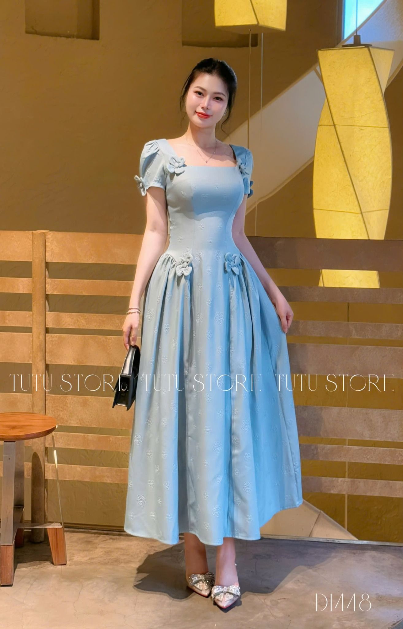 Đầm Bố Dập Hoa Thiết Kế TuTu Store Phù Hợp Công Sở Dành Cho Nữ - Mã D1448