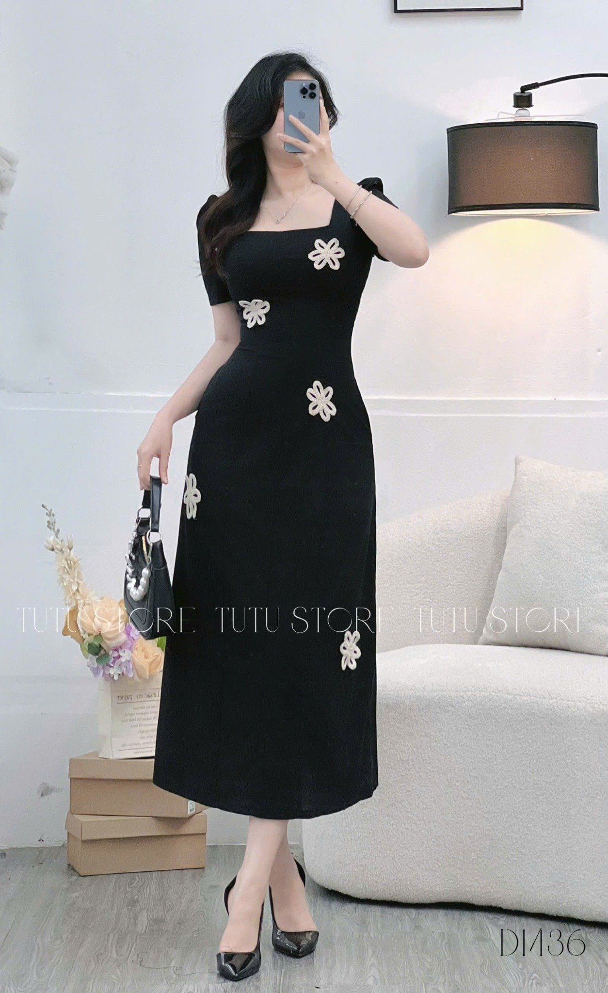 Đầm Thiết Kế Cổ Vuông Linen Cotton thiết Kế TuTu Store Dành Cho Nữ Mã D1436