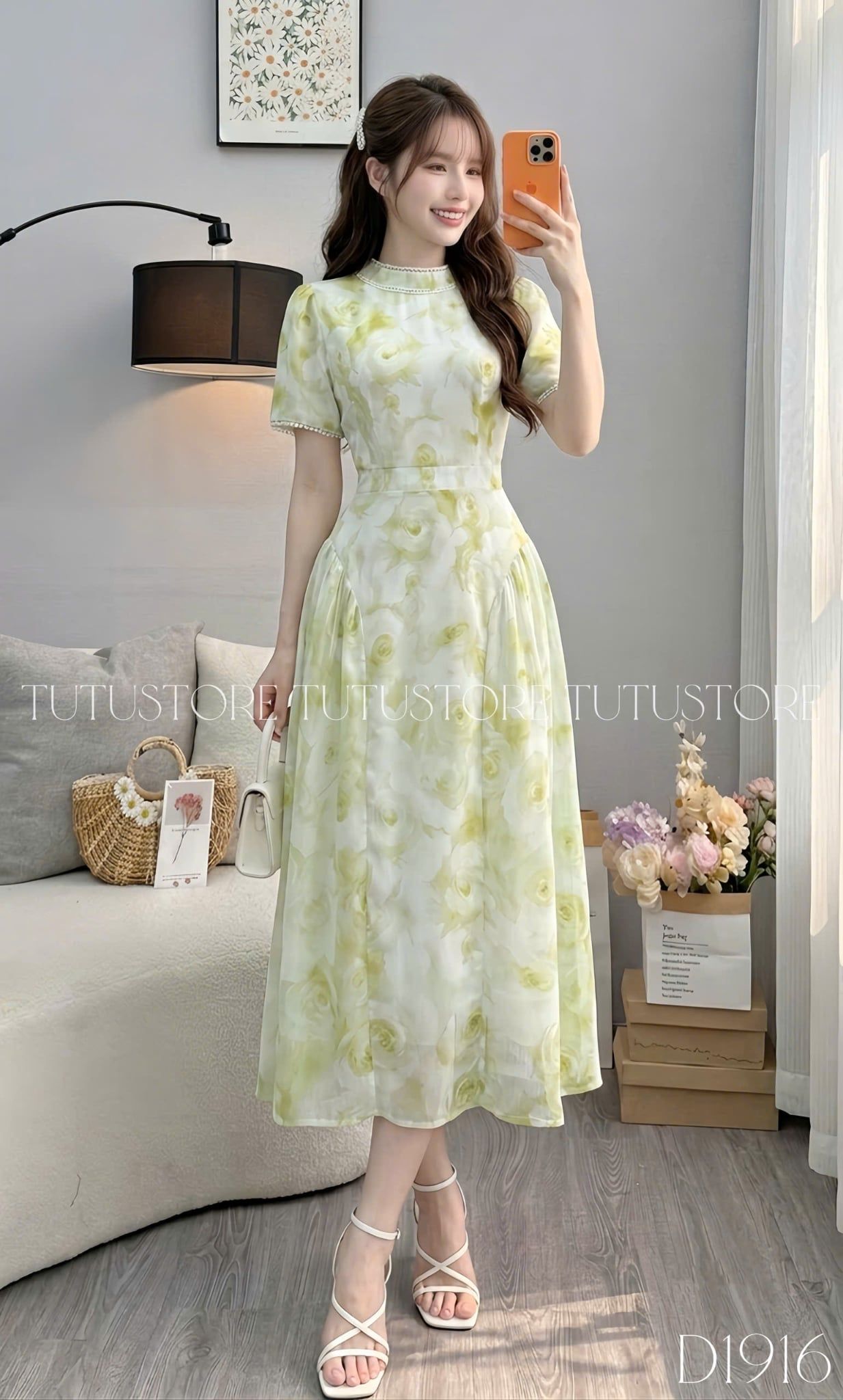 Đầm Thiết Kế Cổ Trụ Dáng Xòe Họa Tiết Hoa Đầm Đi Tiệc TuTu Store Mã D1916