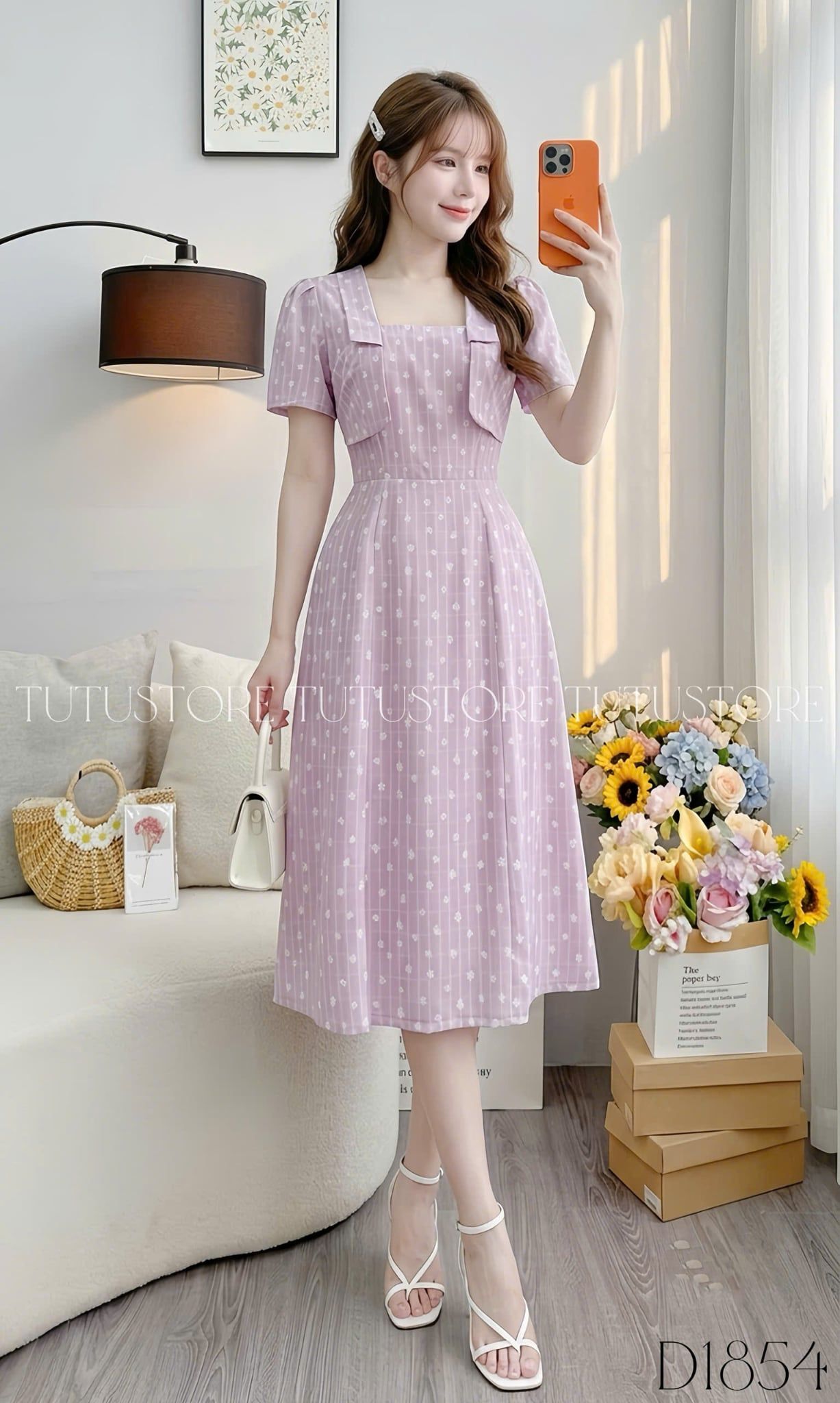 Đầm Thiết Kiểu Dáng Chữ A Hoa Nhí Đầm Đi Tiệc TuTu Store Mã D1854