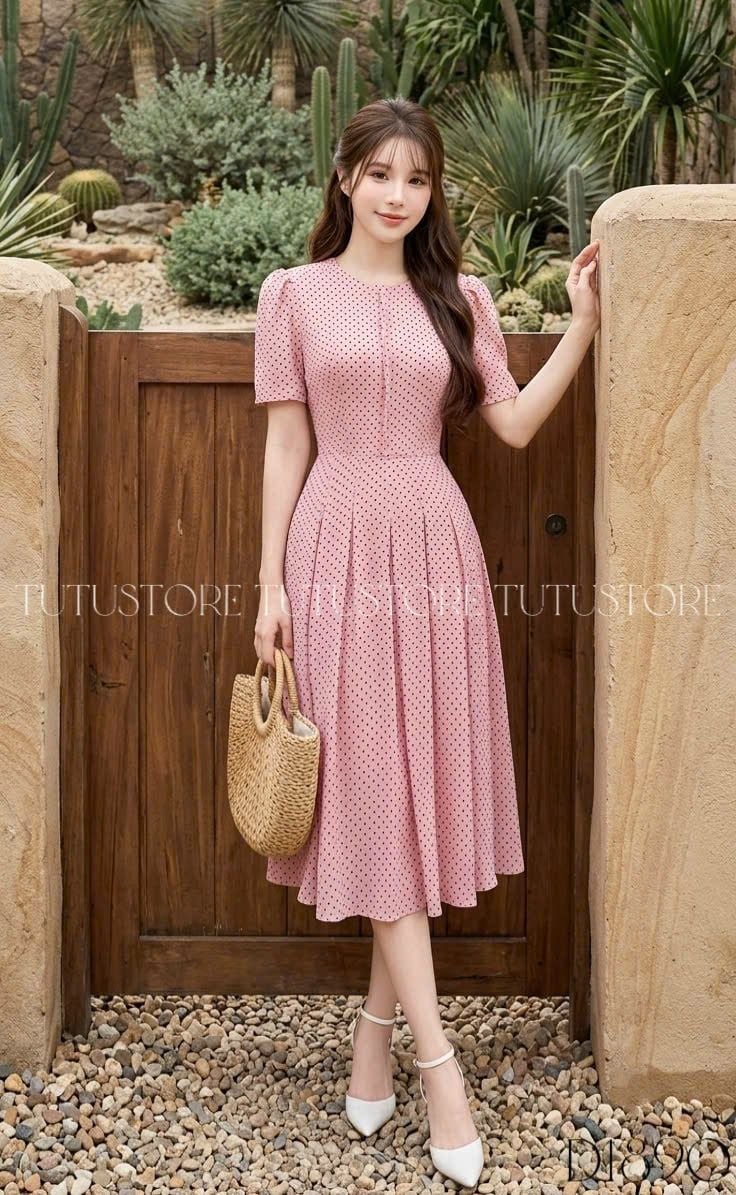 Đầm Thiết Kế Cổ Tròn Dáng Xòe Chấm Bi Đầm Đi Tiệc TuTu Store Mã D1890