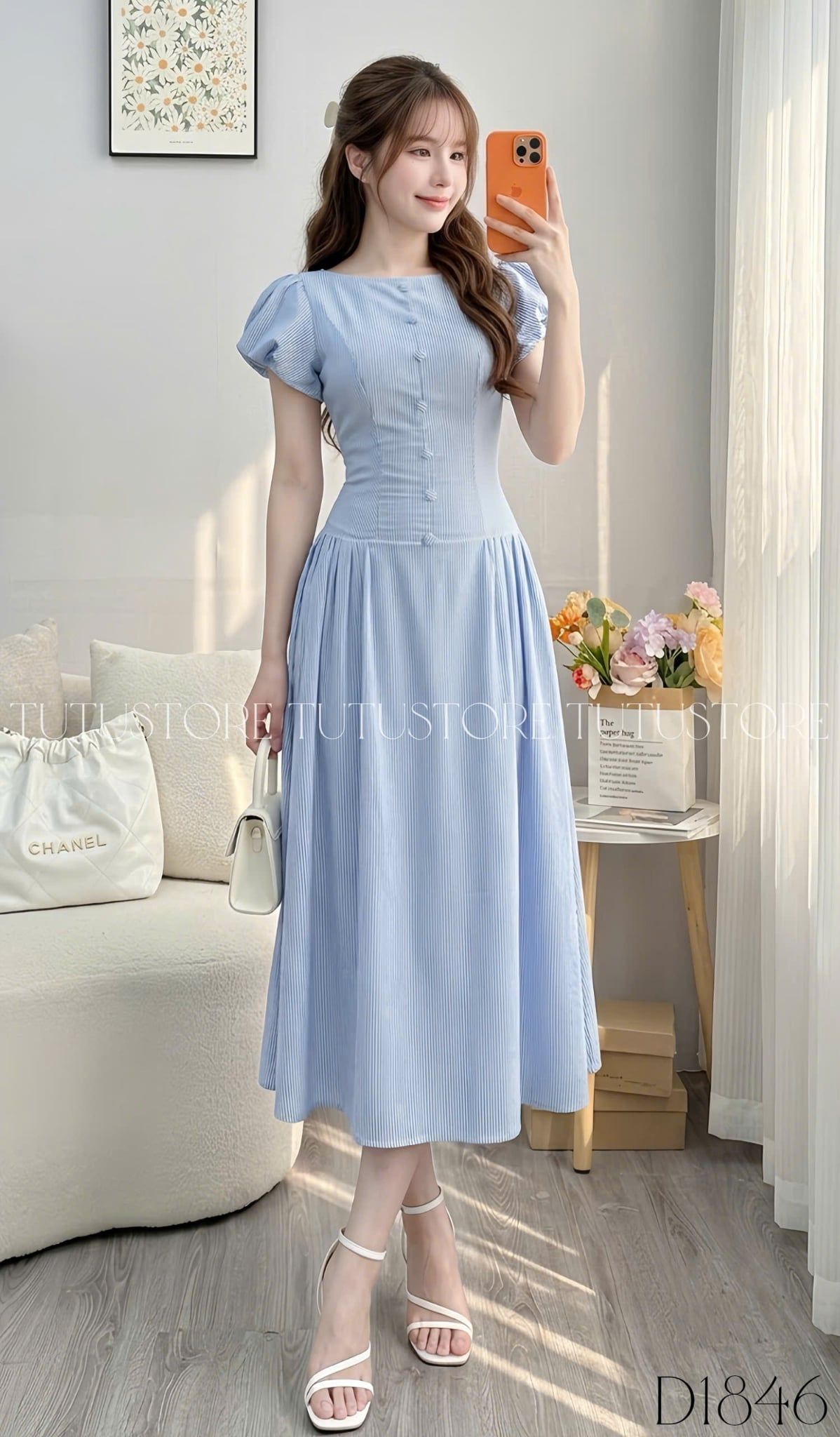 Đầm Thiết Kế Cổ Tròn Tay Bồng Sọc Dáng Xòe Đầm Đi Tiệc TuTu Store Mã D1846