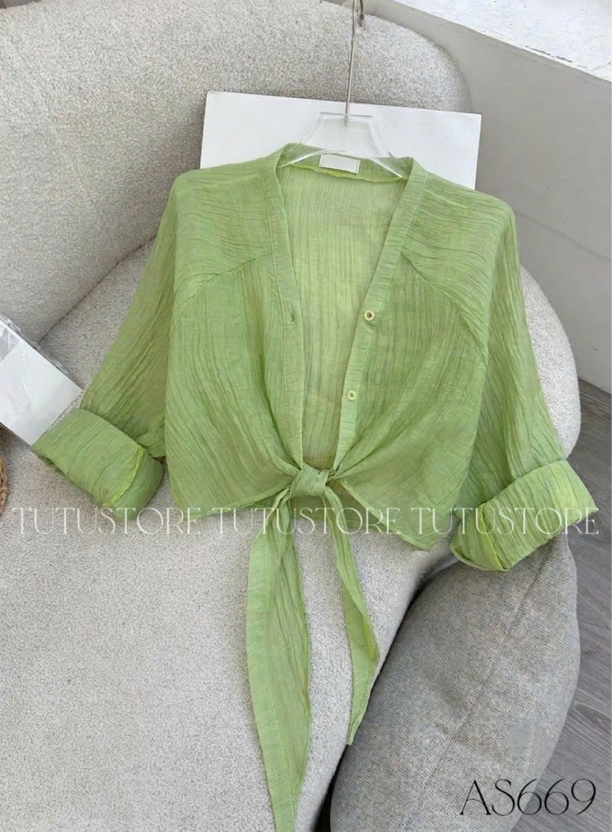 Áo Thiết Kế Kiểu Sơ Mi Mỏng Khoác Ngoài Có Vạt Dài Buộc Eo TuTu Store Mã AS669