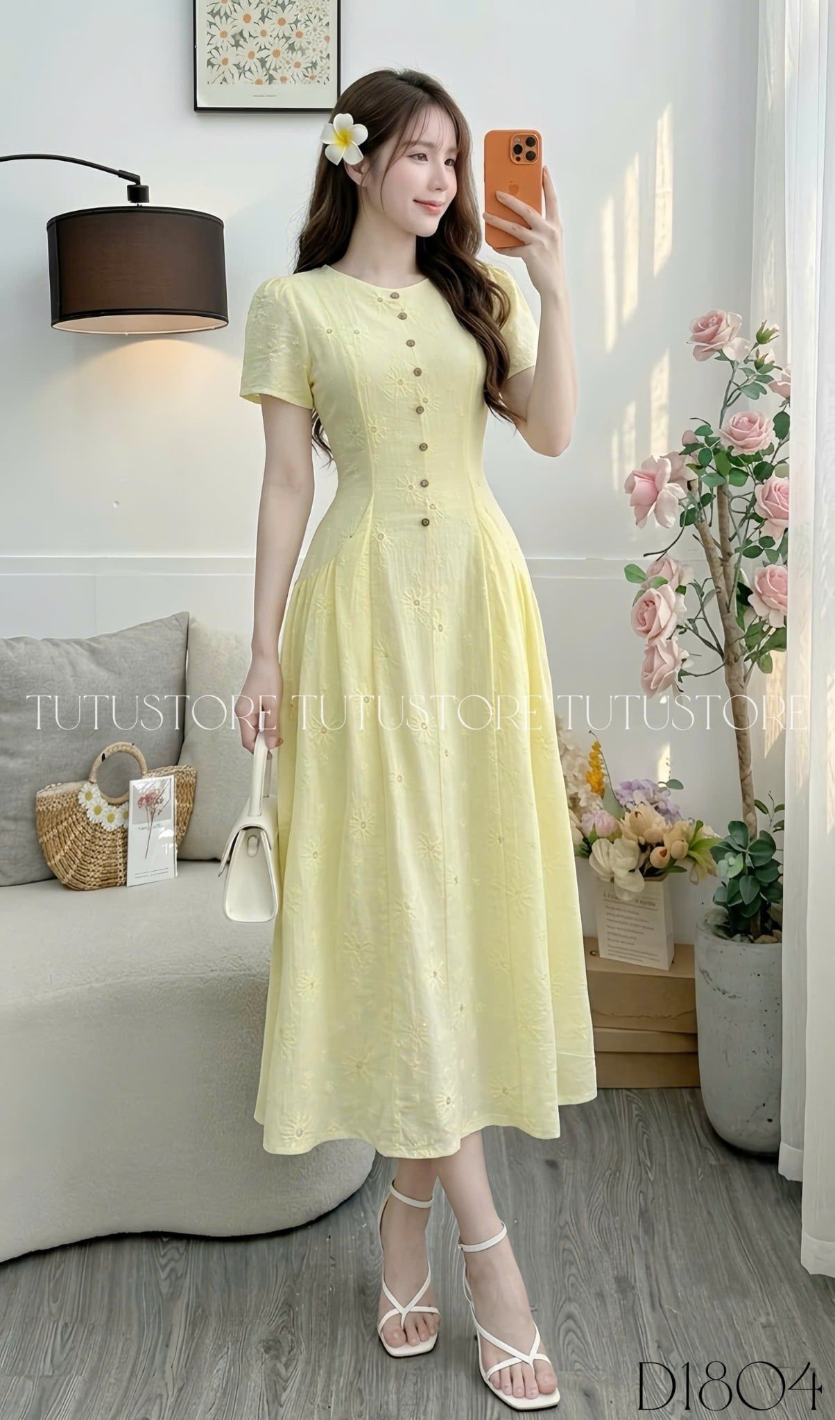 Đầm Thiết Kế Cổ Tròn Dáng Xòe Thêu Hoa Đi Chơi TuTu Store Mã D1804