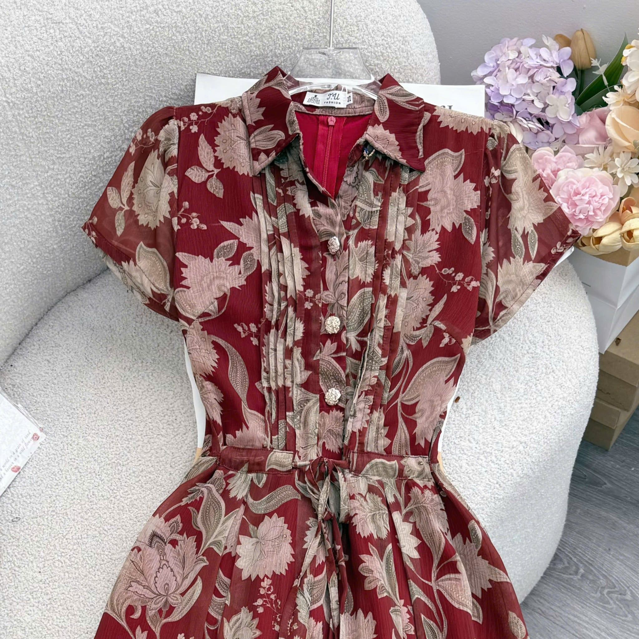 Đầm Thiết Kế Cổ Sơ Mi Dáng Xòe Họa Tiết Hoa Đầm Đi Tiệc TuTu Store Mã D1873