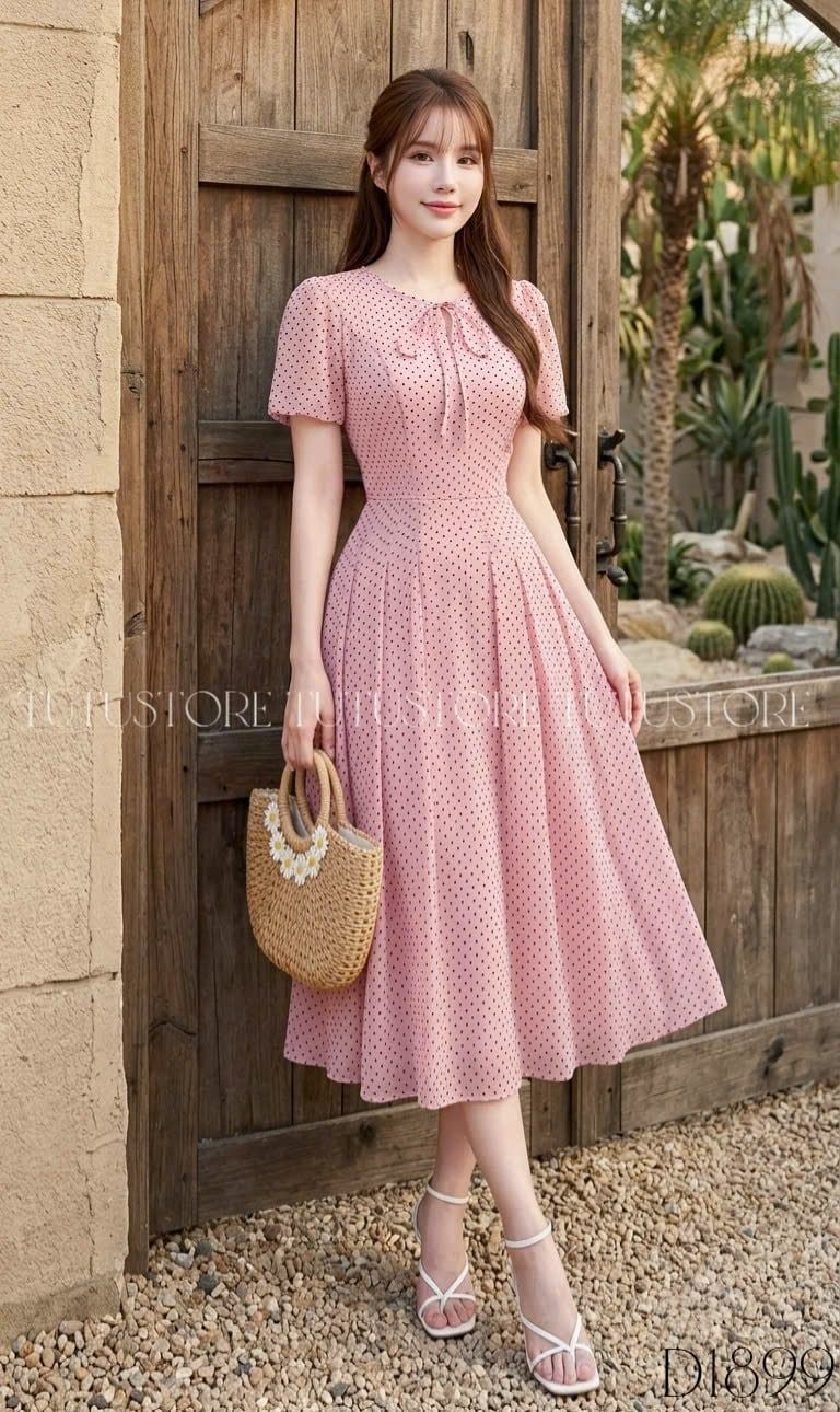 Đầm Thiết Kế Cổ Tròn Dáng Xòe Chấm Bi Đầm Đi Tiệc TuTu Store Mã D1899