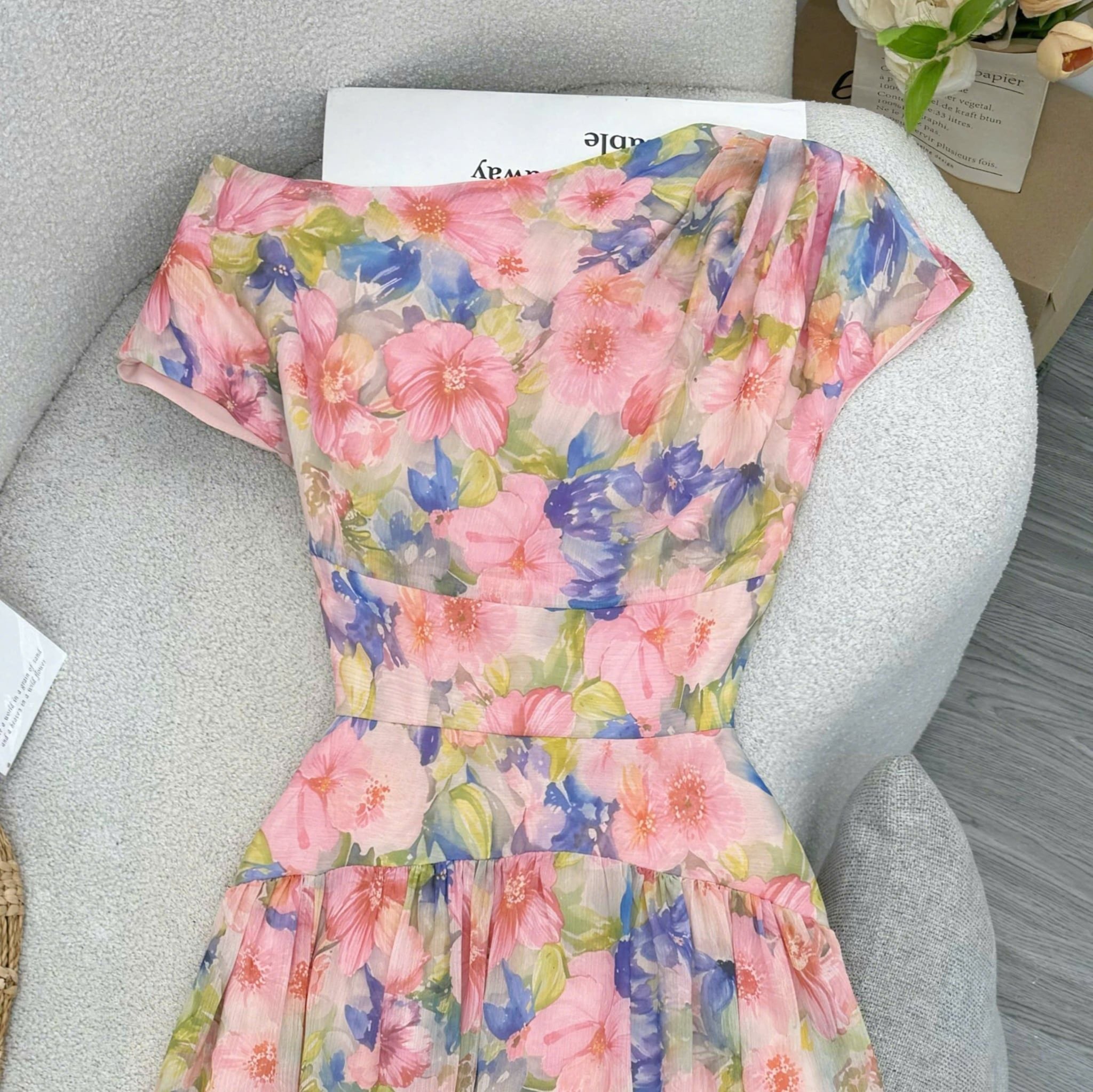 Đầm Hoa Thiết Kế Lệch Vai Dáng Xòe Nhẹ Nhàng Đi Chơi TuTu Store Mã D1807