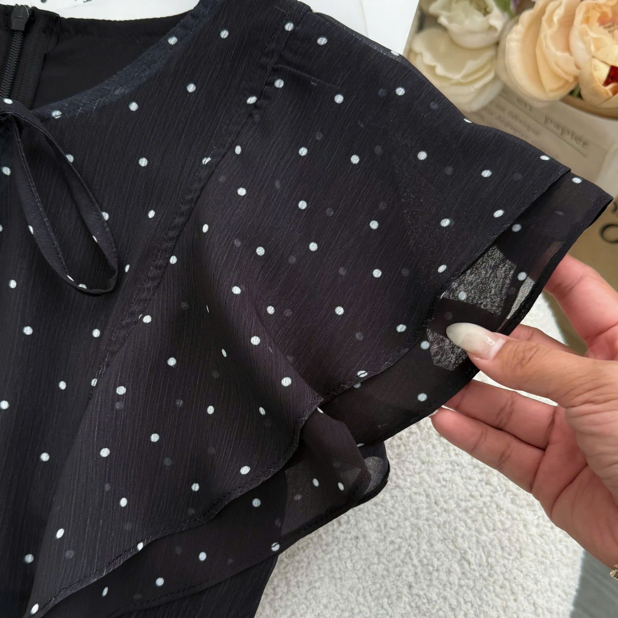 Đầm Thiết Kế Vai Bèo Cánh Tiên Dáng Xòe Chấm Bi Xinh Xắn Đi Chơi TuTu Store mã D1812