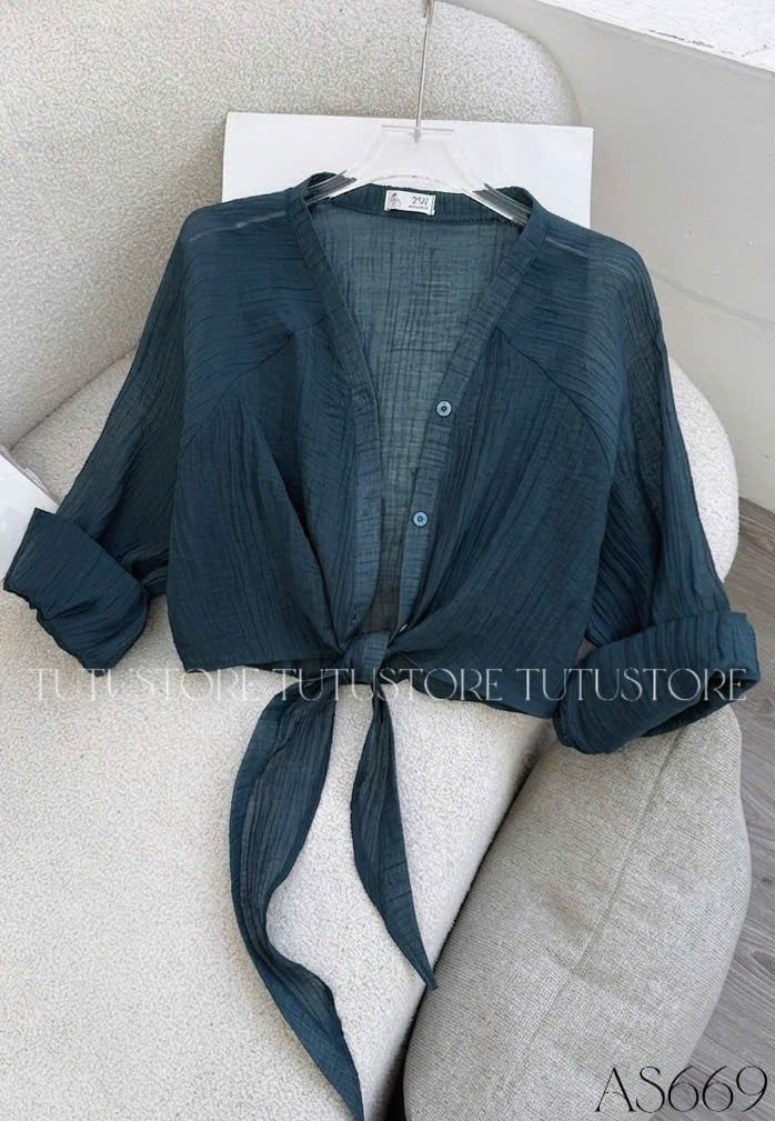 Áo Thiết Kế Kiểu Sơ Mi Mỏng Khoác Ngoài Có Vạt Dài Buộc Eo TuTu Store Mã AS669