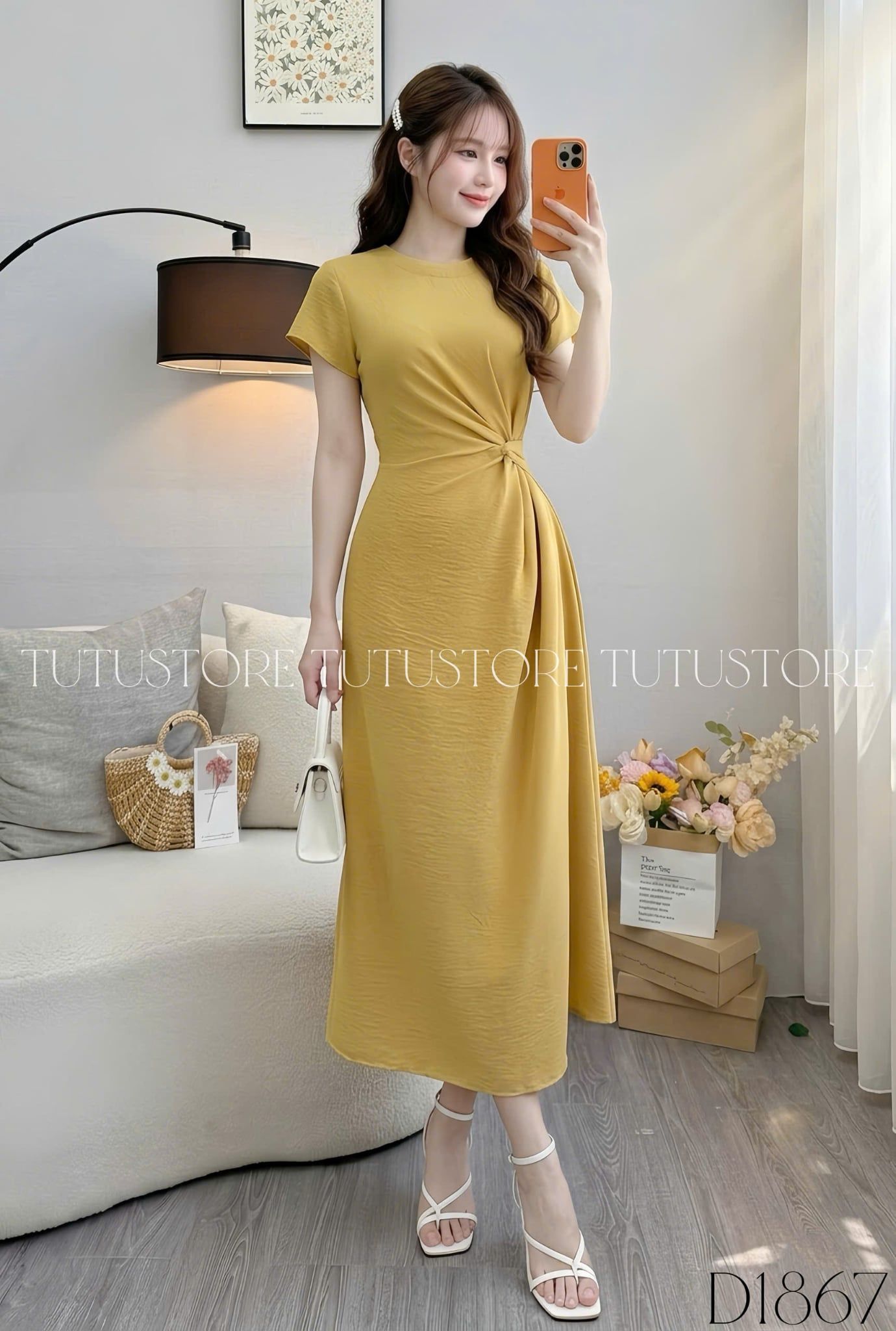 Đầm Thiết Kế Cổ Tròn Nhấn Eo Dáng Dài Đầm Đi Tiệc TuTu Store Mã D1867