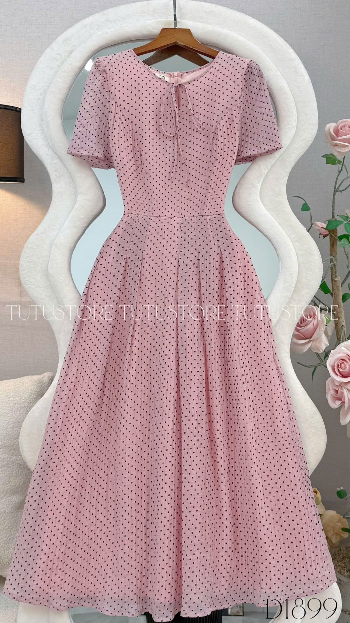 Đầm Thiết Kế Cổ Tròn Dáng Xòe Chấm Bi Đầm Đi Tiệc TuTu Store Mã D1899