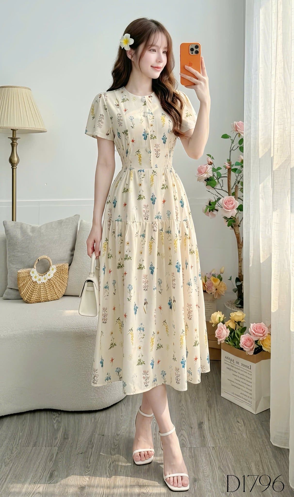 Đầm Thiết Kế Kiểu Cổ Sơ Mi Dáng Xòe Hoa Nhí Đi Chơi TuTu Store Mã D1796