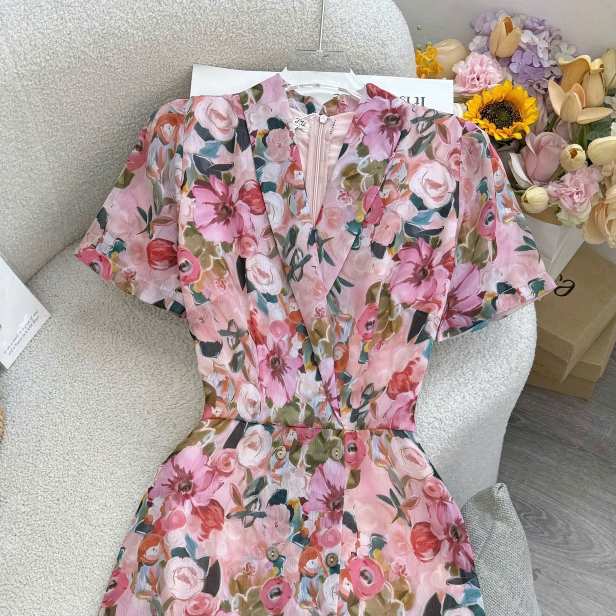Đầm Hoa Thiết Kế Cổ V Dáng Dài Đầm Đi Tiệc TuTu Store Mã D1847