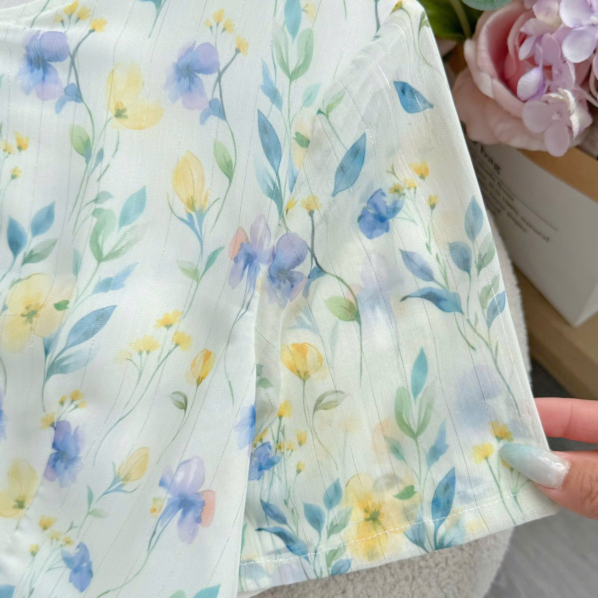 Đầm Thiết Kế Cổ Tròn Dáng Xòe Hoa Nhí Đầm Đi Tiệc TuTu Store Mã D1855