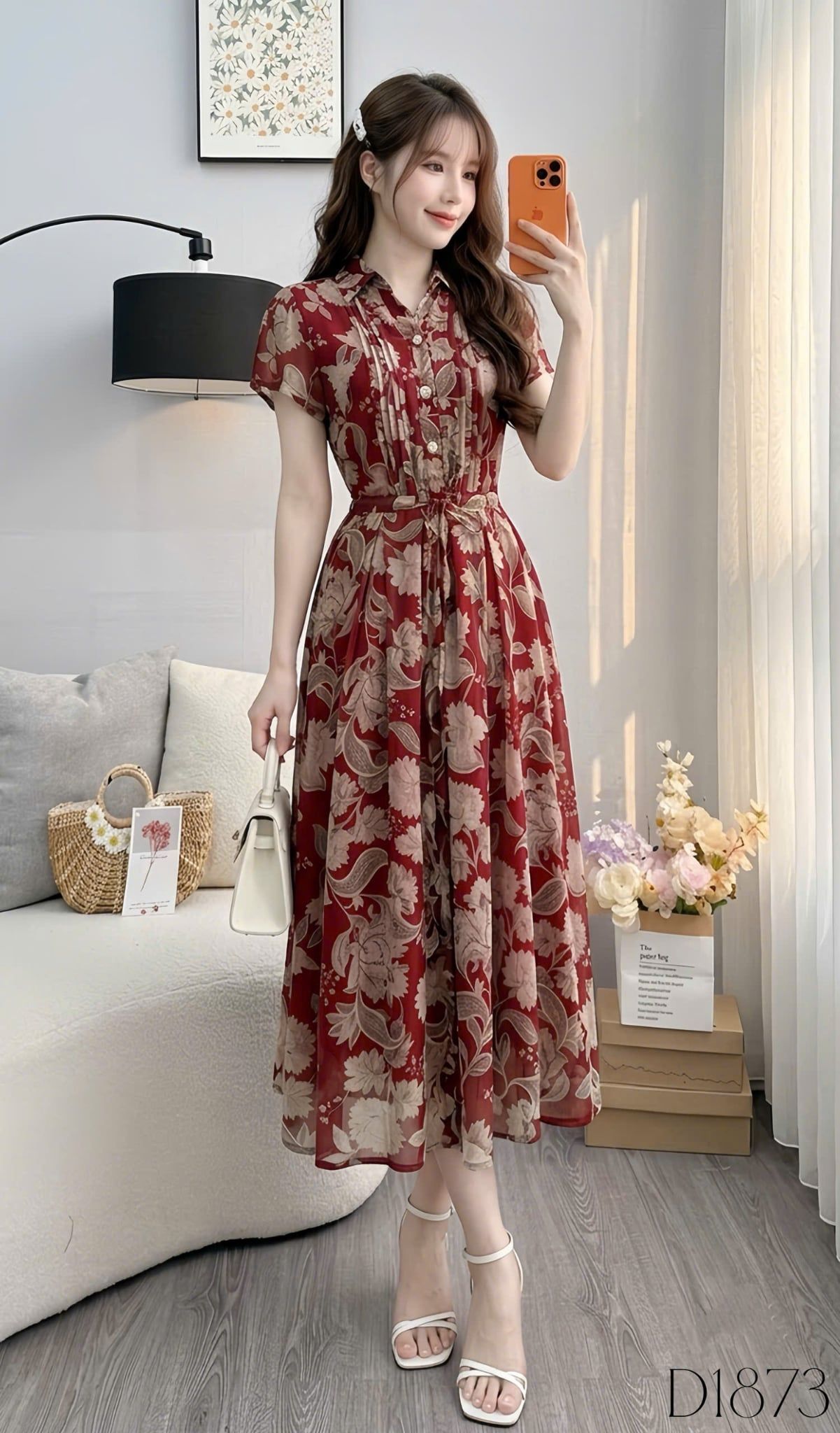 Đầm Thiết Kế Cổ Sơ Mi Dáng Xòe Họa Tiết Hoa Đầm Đi Tiệc TuTu Store Mã D1873
