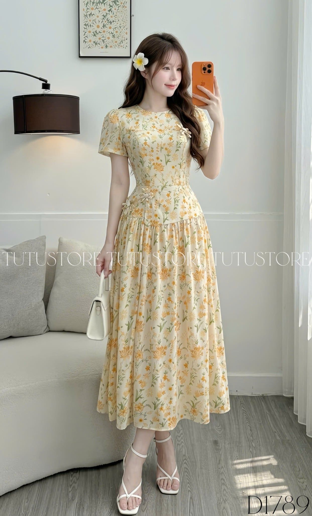 Đầm Hoa Thiết Kế Cổ Tròn Đính Hoa Chiết Eo Đi Chơi TuTu Store Mã D1789