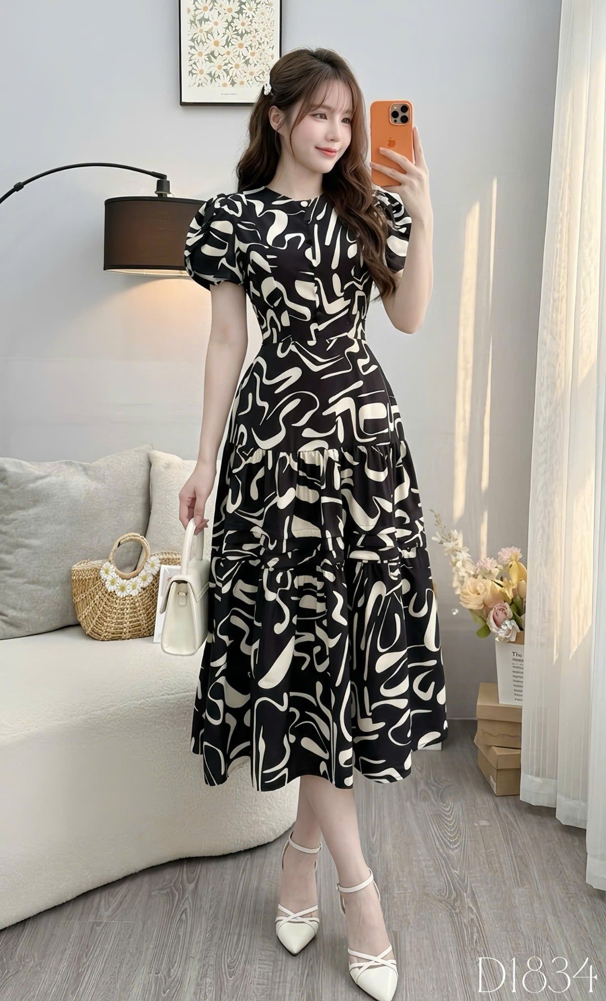 Đầm Thiết Kế Cổ Tròn Dáng Xòe Họa Tiết Đi Chơi TuTu Store Mã D1834