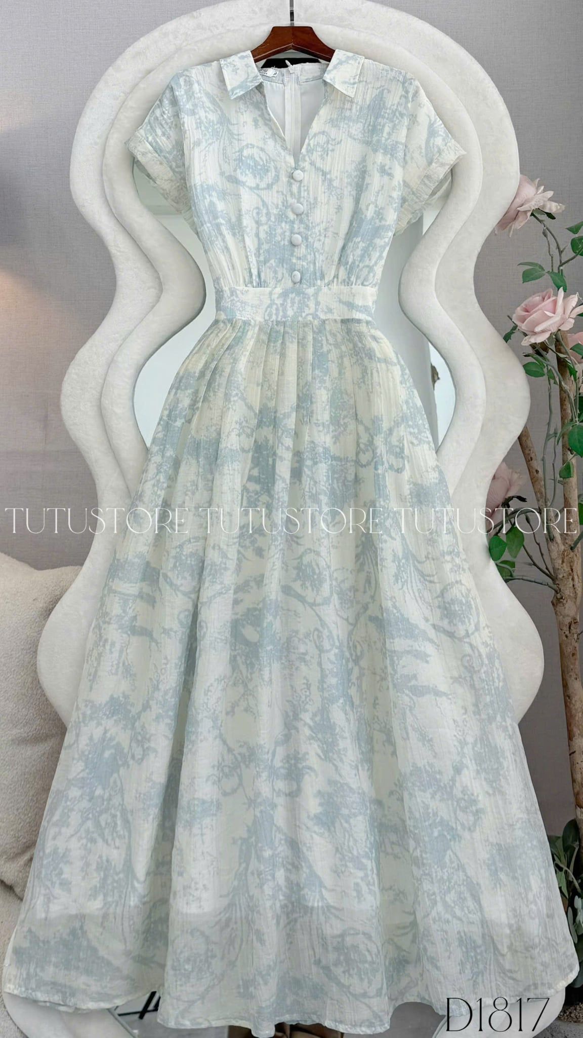 Đầm Thiết Kế Cổ Sơ Mi Ngắn Tay Dáng Xòe Công Sở TuTu Store Mã D1817