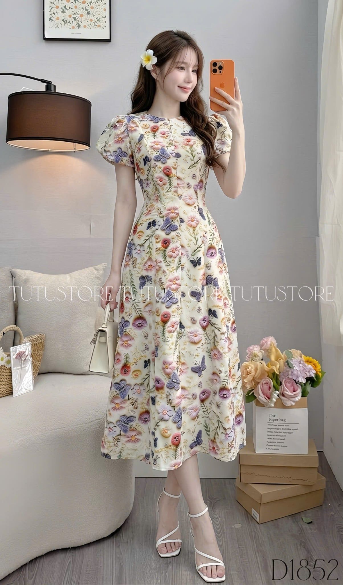 Đầm Hoa Thiết Kế Cổ Tròn Dáng Đuôi Cá Nhẹ Đầm Đi Tiệc TuTu Store Mã D1852