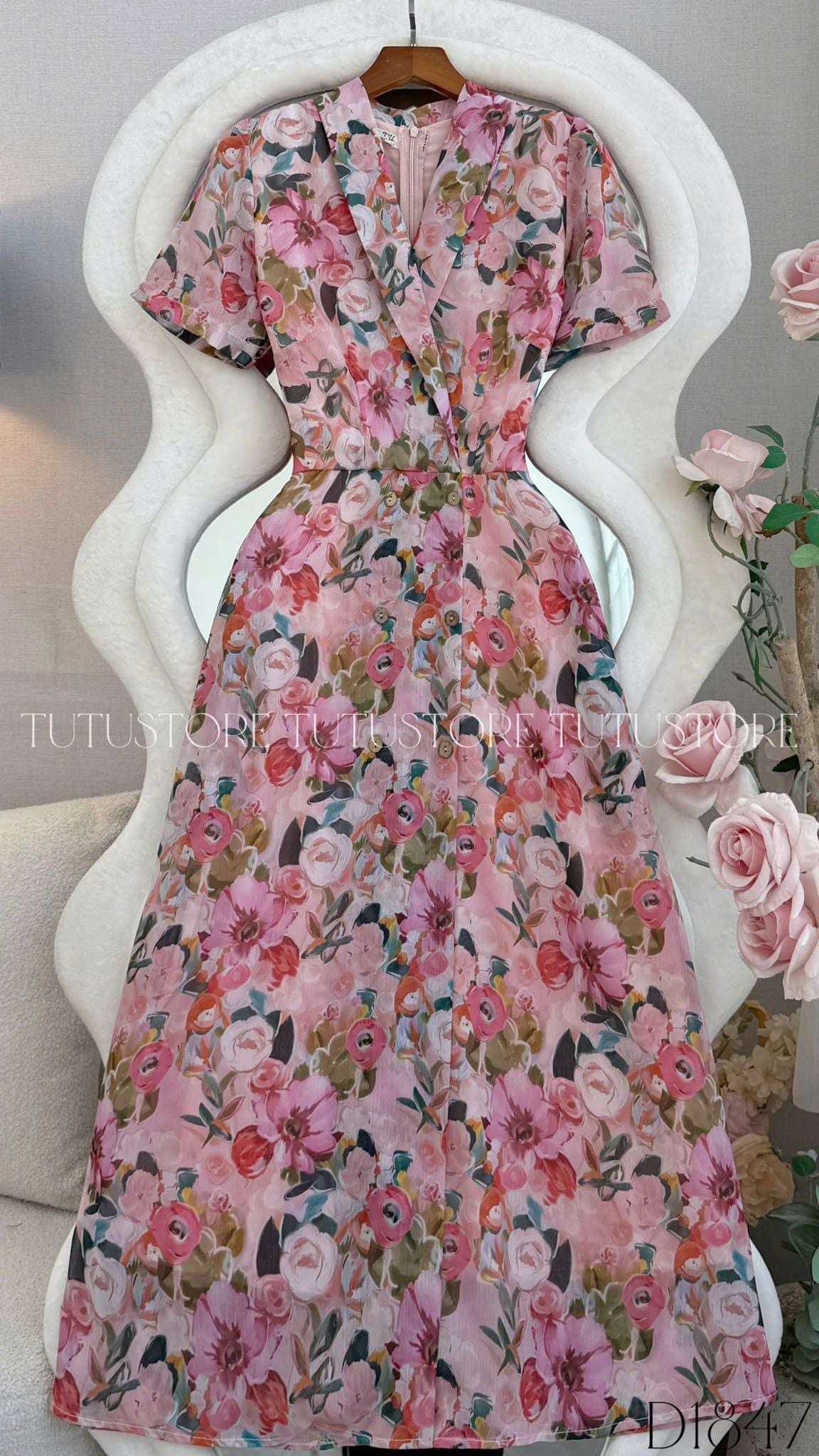 Đầm Hoa Thiết Kế Cổ V Dáng Dài Đầm Đi Tiệc TuTu Store Mã D1847