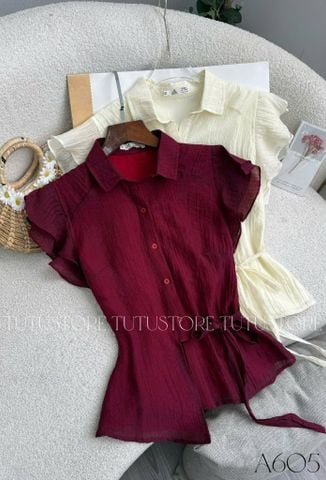 Áo Thiết Kế Cổ Sơ Mi Vai Bèo Đi Chơi TuTu Store Mã A605