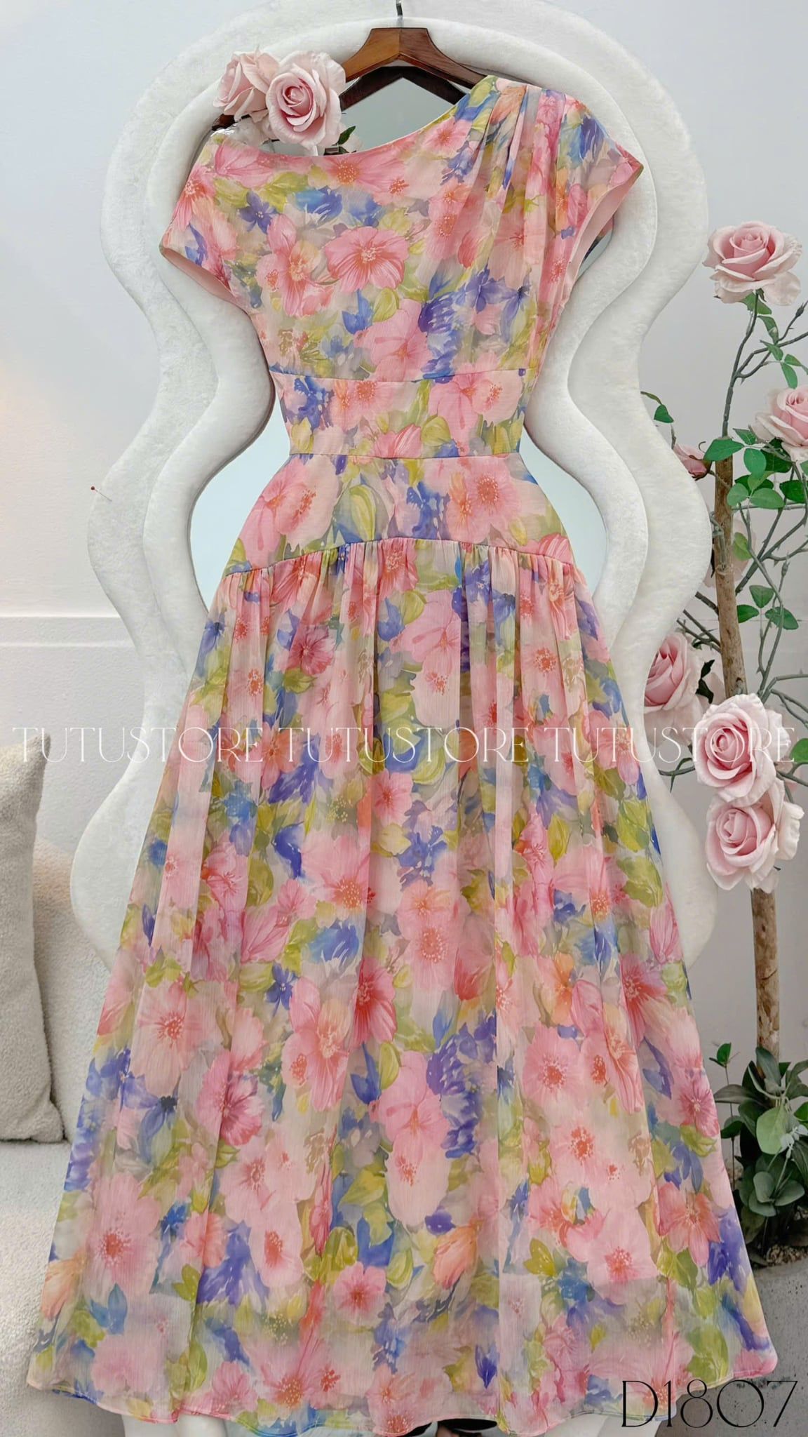Đầm Hoa Thiết Kế Lệch Vai Dáng Xòe Nhẹ Nhàng Đi Chơi TuTu Store Mã D1807