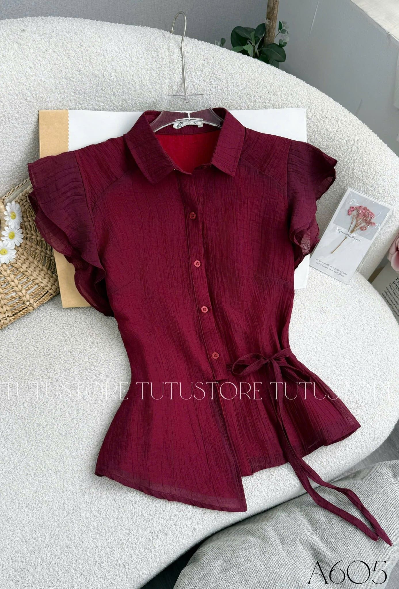 Áo Thiết Kế Cổ Sơ Mi Vai Bèo Đi Chơi TuTu Store Mã A605