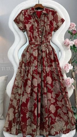 Đầm Thiết Kế Cổ Sơ Mi Dáng Xòe Họa Tiết Hoa Đầm Đi Tiệc TuTu Store Mã D1873