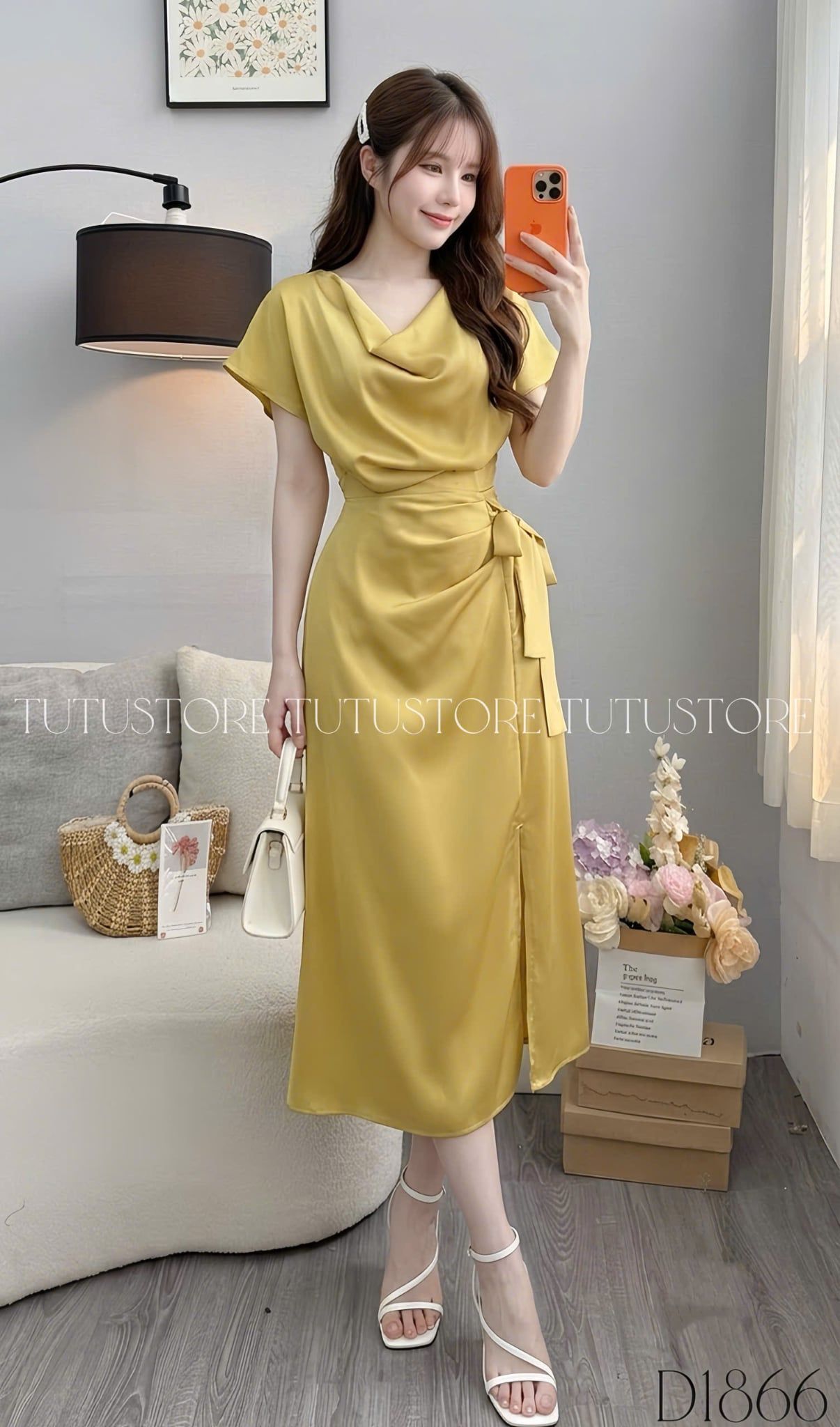 Đầm Lụa Thiết Kế Cổ Đổ Buộc Eo Sang Trọng Đầm Đi Tiệc TuTu Store Mã D1866