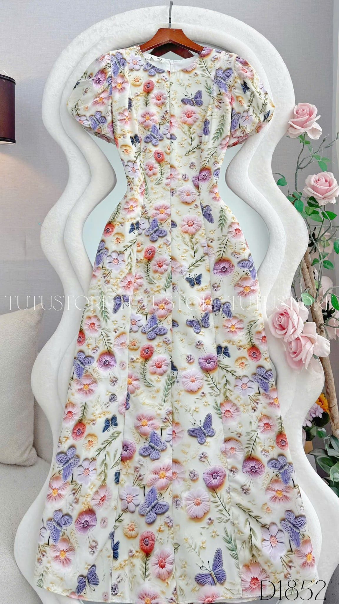 Đầm Hoa Thiết Kế Cổ Tròn Dáng Đuôi Cá Nhẹ Đầm Đi Tiệc TuTu Store Mã D1852