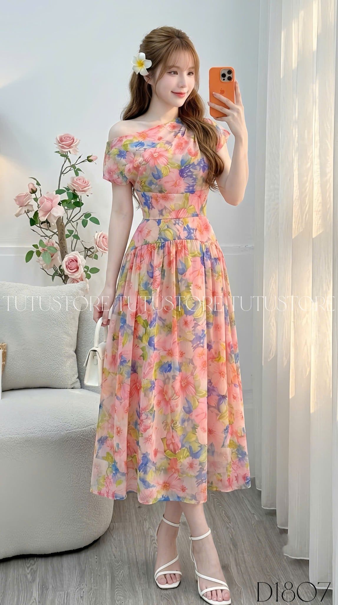 Đầm Hoa Thiết Kế Lệch Vai Dáng Xòe Nhẹ Nhàng Đi Chơi TuTu Store Mã D1807