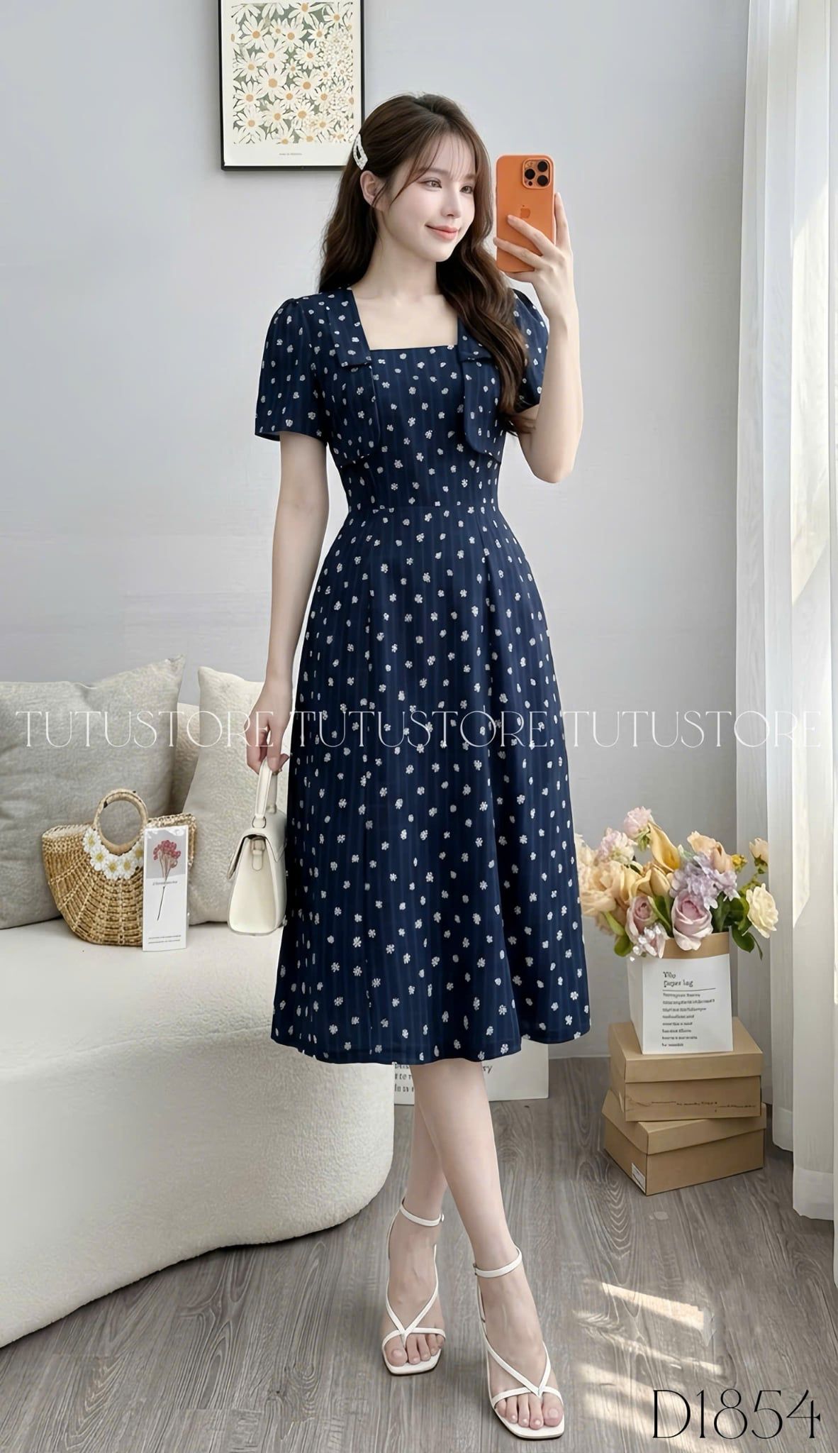 Đầm Thiết Kiểu Dáng Chữ A Hoa Nhí Đầm Đi Tiệc TuTu Store Mã D1854