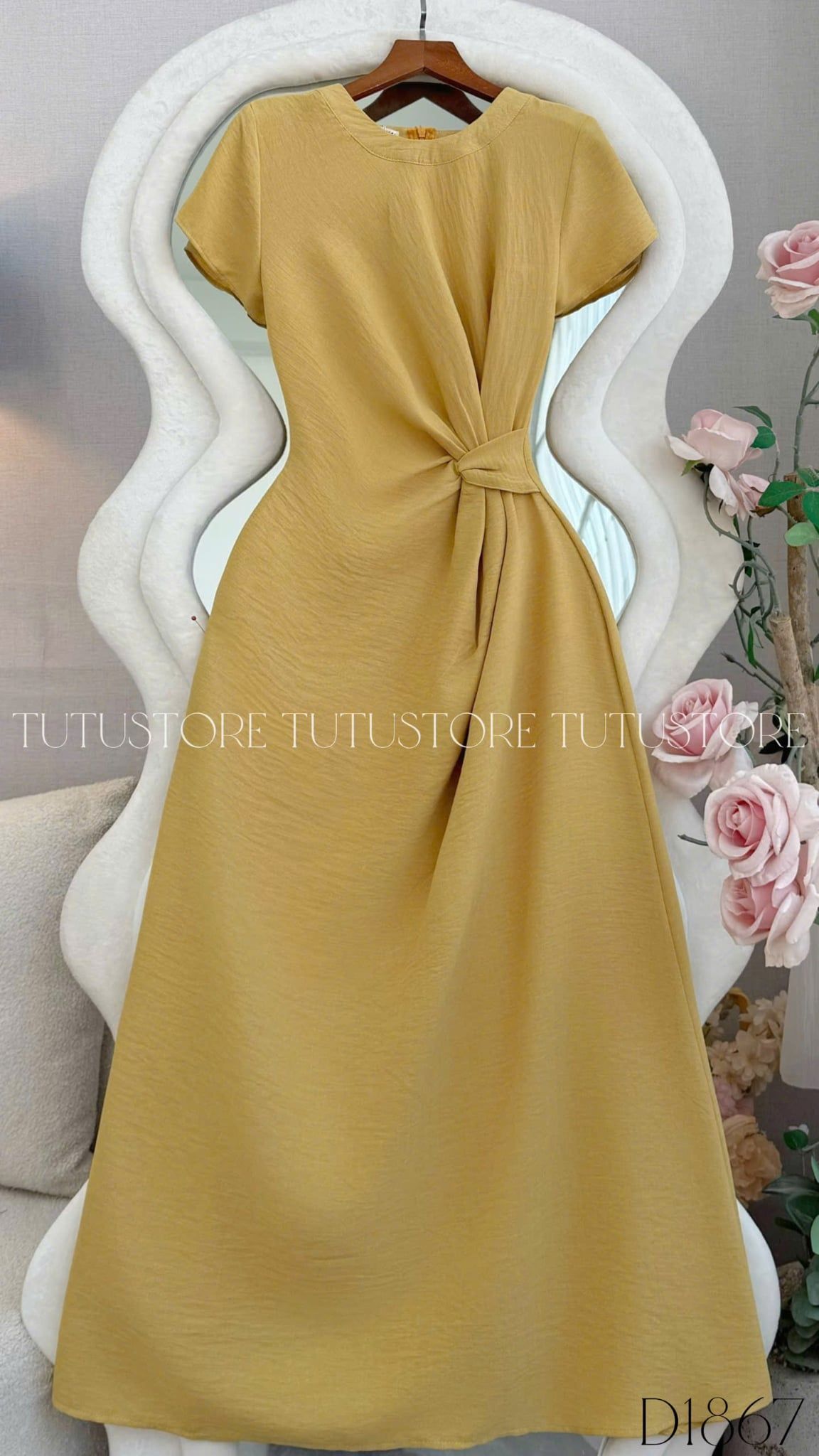 Đầm Thiết Kế Cổ Tròn Nhấn Eo Dáng Dài Đầm Đi Tiệc TuTu Store Mã D1867