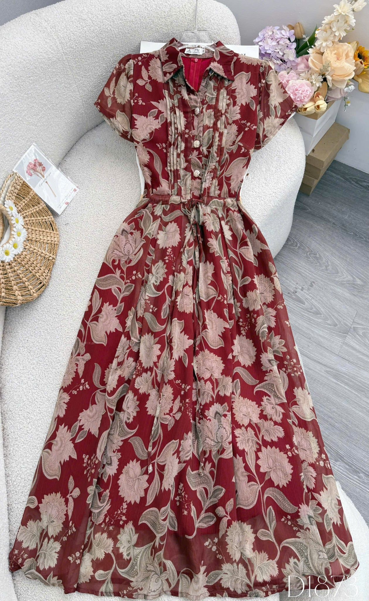 Đầm Thiết Kế Cổ Sơ Mi Dáng Xòe Họa Tiết Hoa Đầm Đi Tiệc TuTu Store Mã D1873