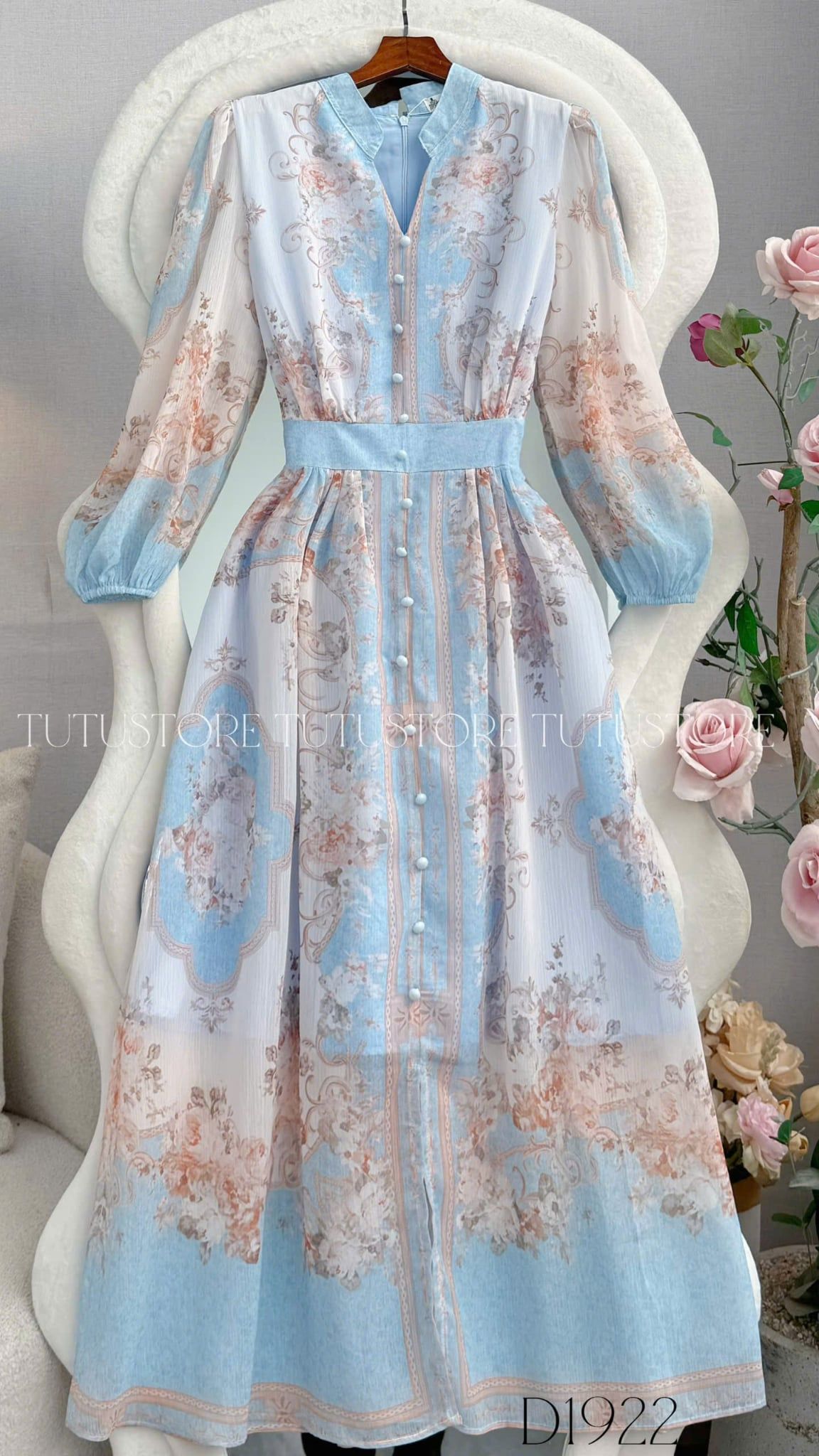 Đầm Thiết Kế Cổ V Đính Nút Dáng Dài Đầm Đi Tiệc TuTu Store Mã D1922