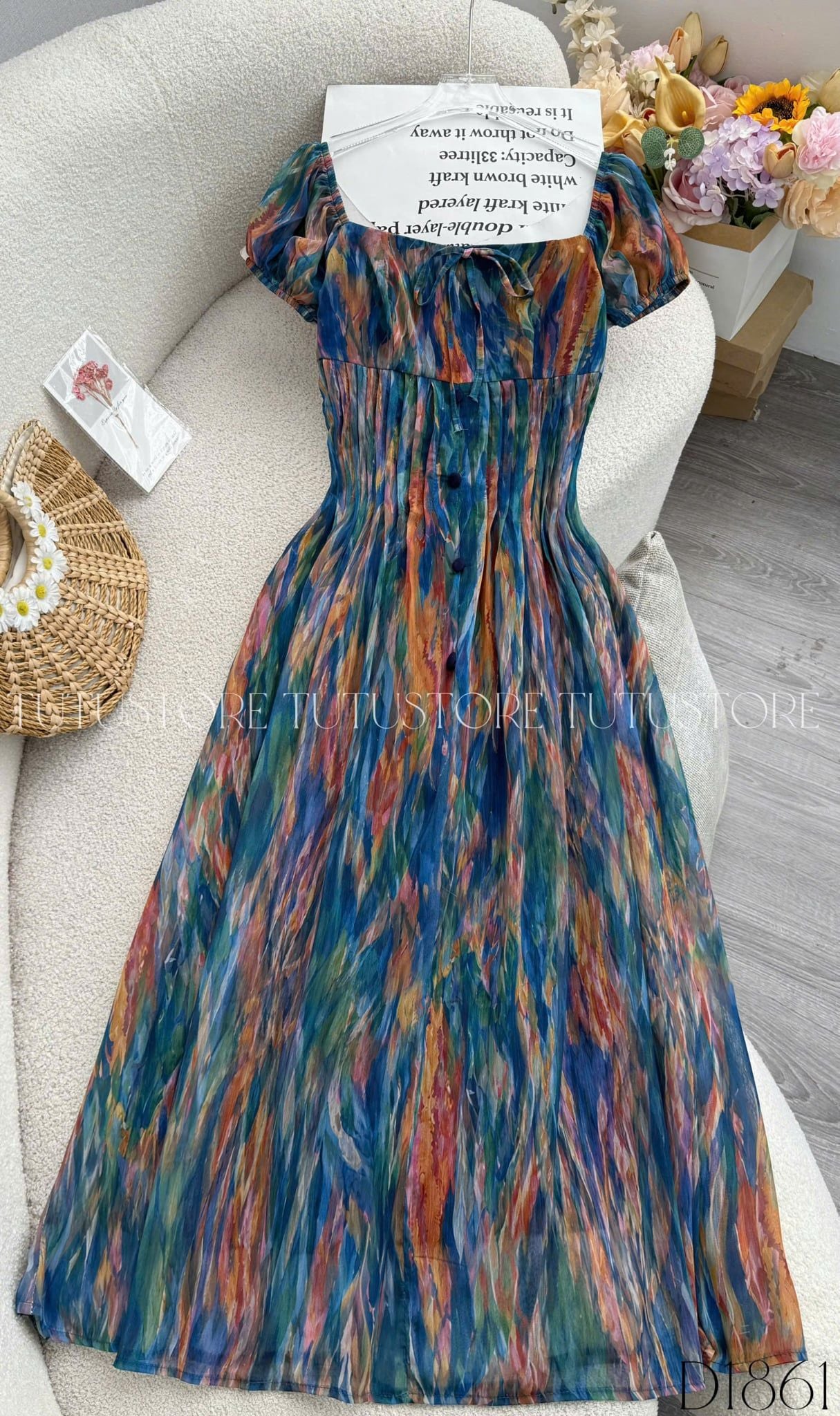 Đầm Thiết Kế Cổ Vuông Dáng Dài Đầm Đi Tiệc TuTu Store Mã D1861