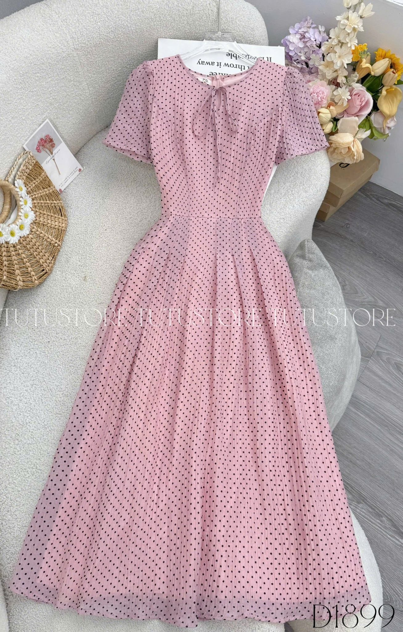 Đầm Thiết Kế Cổ Tròn Dáng Xòe Chấm Bi Đầm Đi Tiệc TuTu Store Mã D1899
