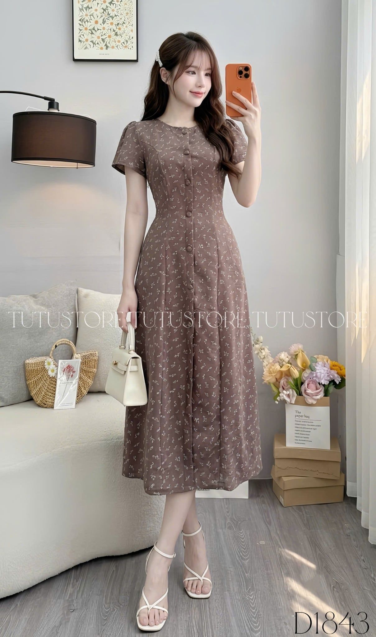 Đầm Thiết Kế Cổ Tròn Dáng Chữ A Hoa Nhí Đi Chơi TuTu Store Mã D1843