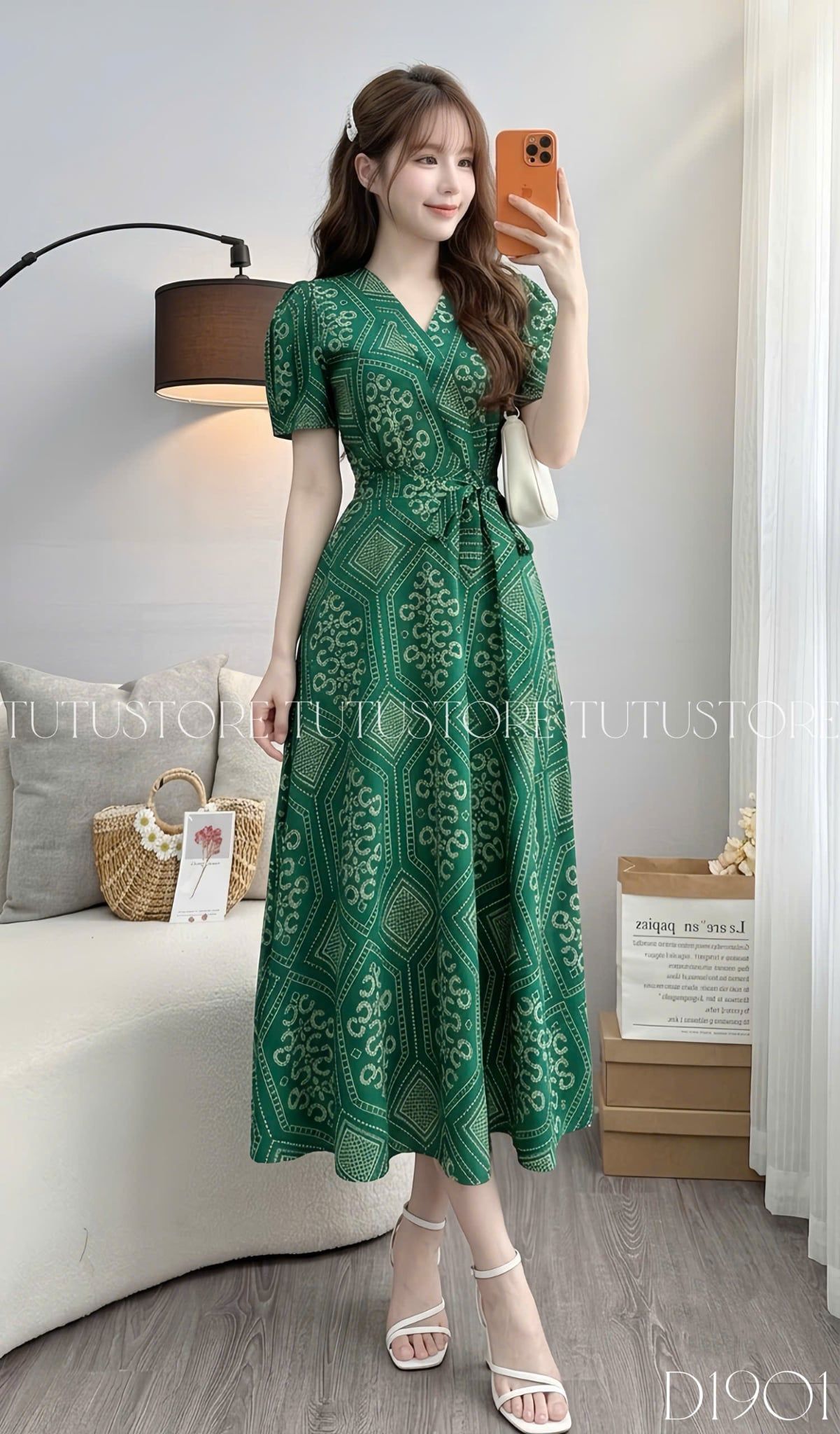 Đầm Thiết Kế Cổ Tim Dáng Xòe Chiết Eo Dây Buộc Đầm Đi Tiệc TuTu Store Mã D1901