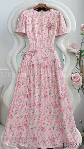 Đầm Hoa Thiết Kế Cổ Tròn Đính Hoa Chiết Eo Đi Chơi TuTu Store Mã D1789