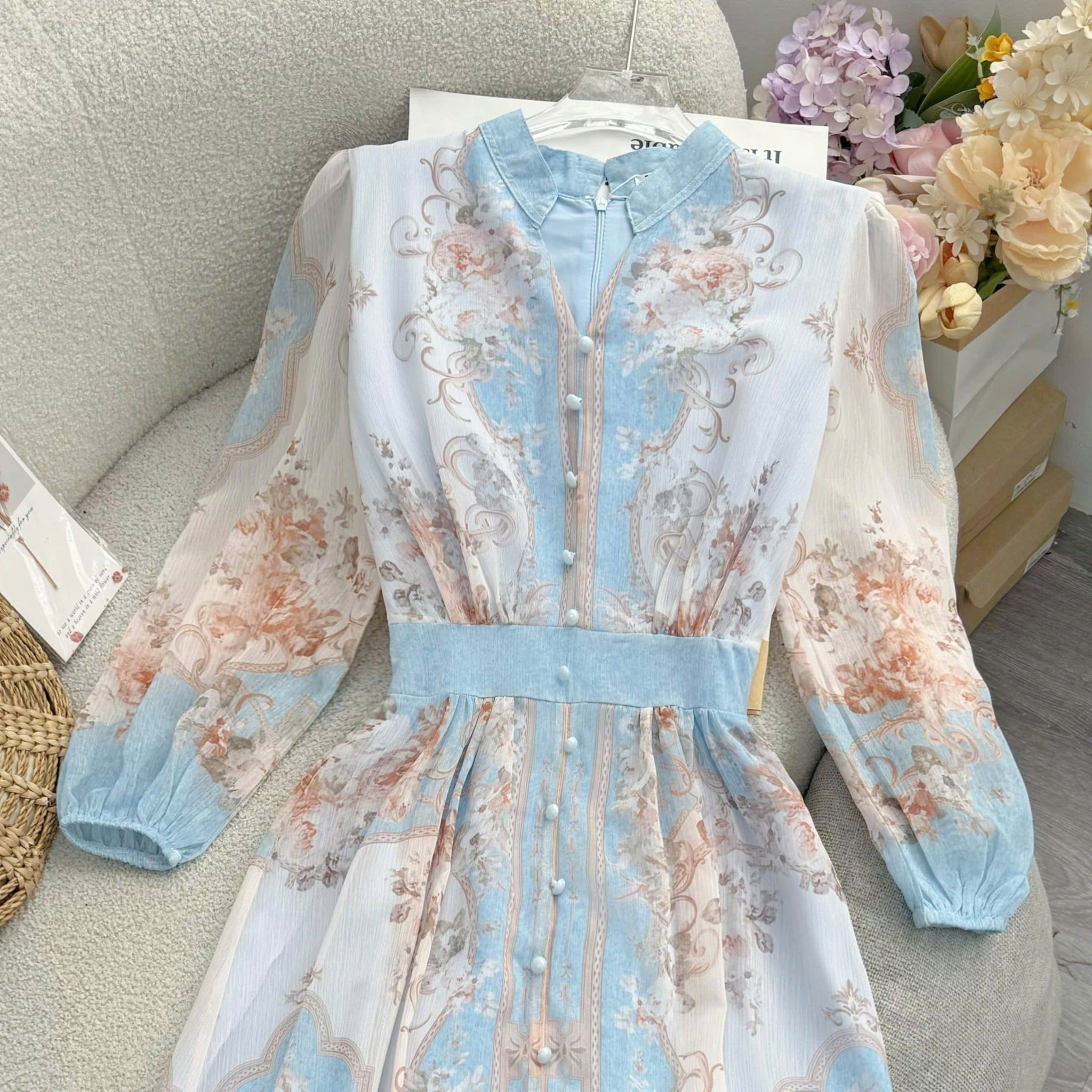 Đầm Thiết Kế Cổ V Đính Nút Dáng Dài Đầm Đi Tiệc TuTu Store Mã D1922