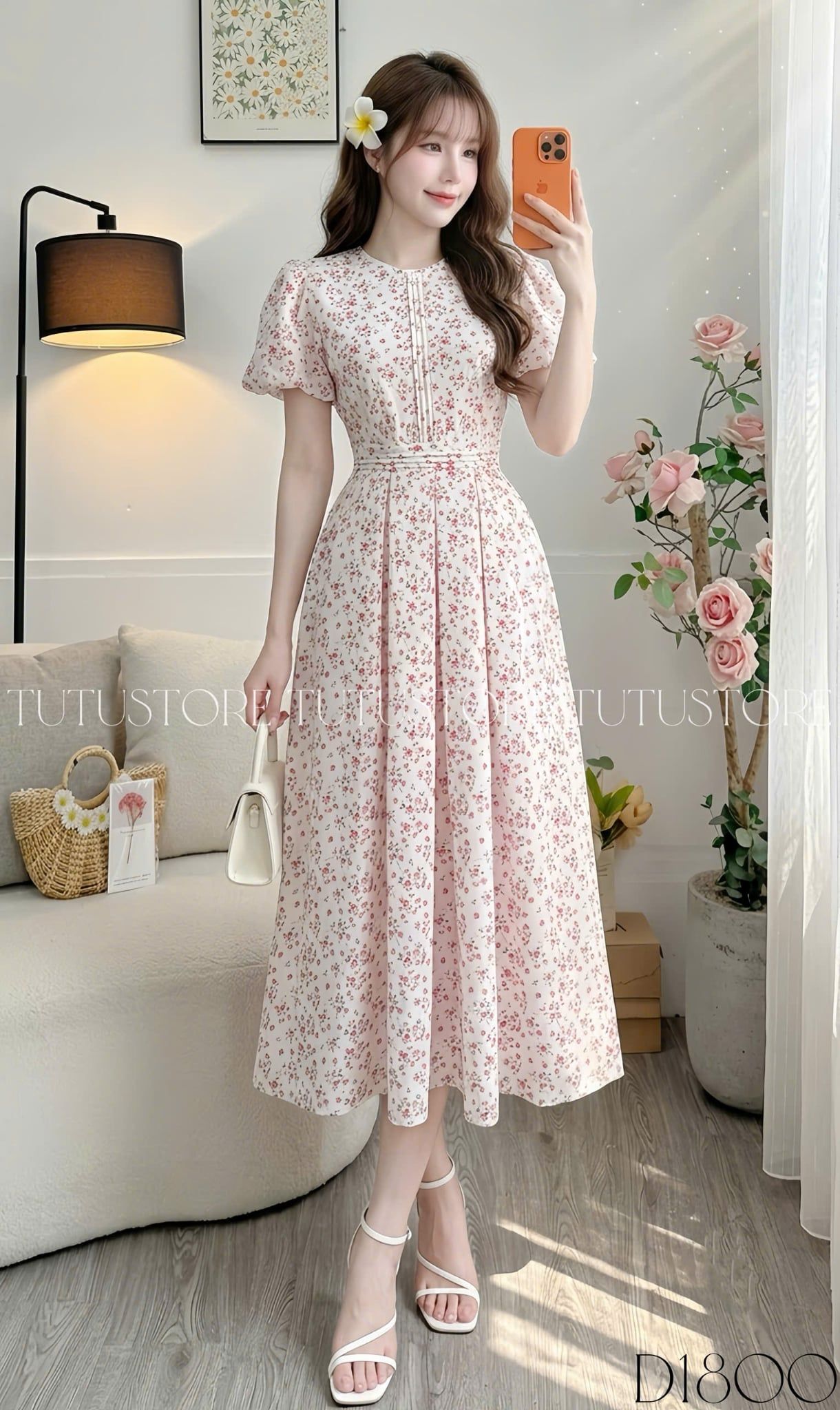 Đầm Thiết Kế Cổ Tròn Dáng Xòe Hoa Nhí Đi Chơi TuTu Store Mã D1800
