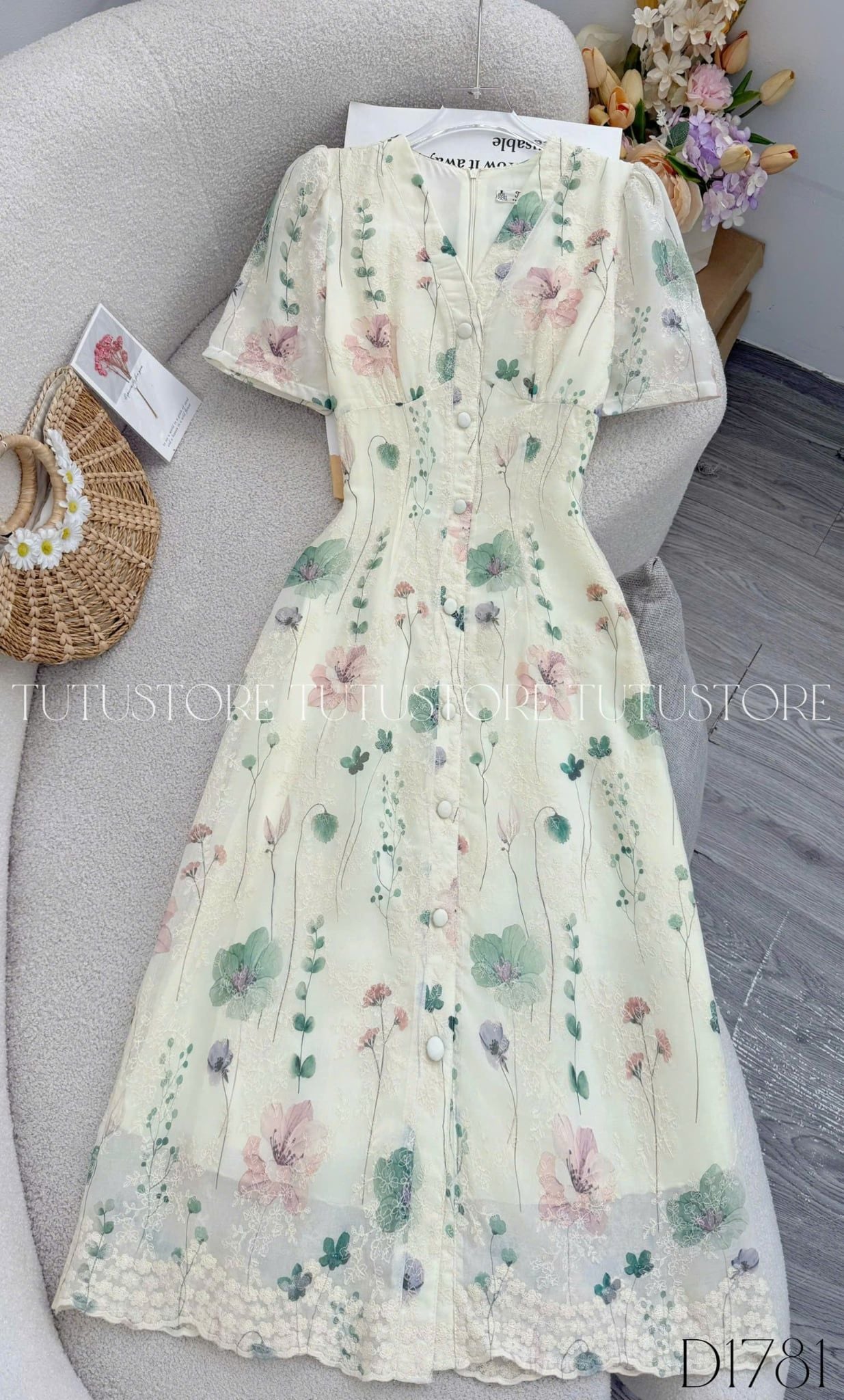 Đầm Hoa Thiết Kế Cổ Tim Dáng A Đi Chơi TuTu Store Mã D1781